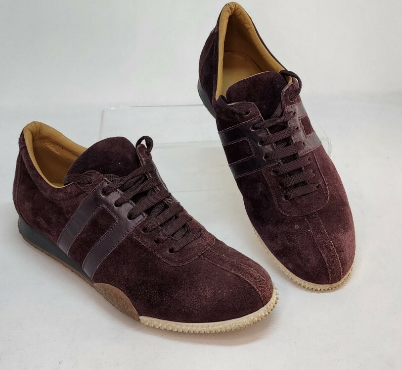 Bally Free Low Top Sneakers 37.5 / 7.5 Brown Red Leather Lace Up Shoes