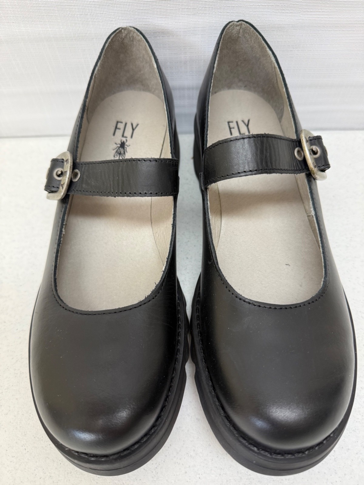 FLY LONDON Black Leather Mary Janes Lug Sole Shoes Womens EU 41 / US 10-10.5