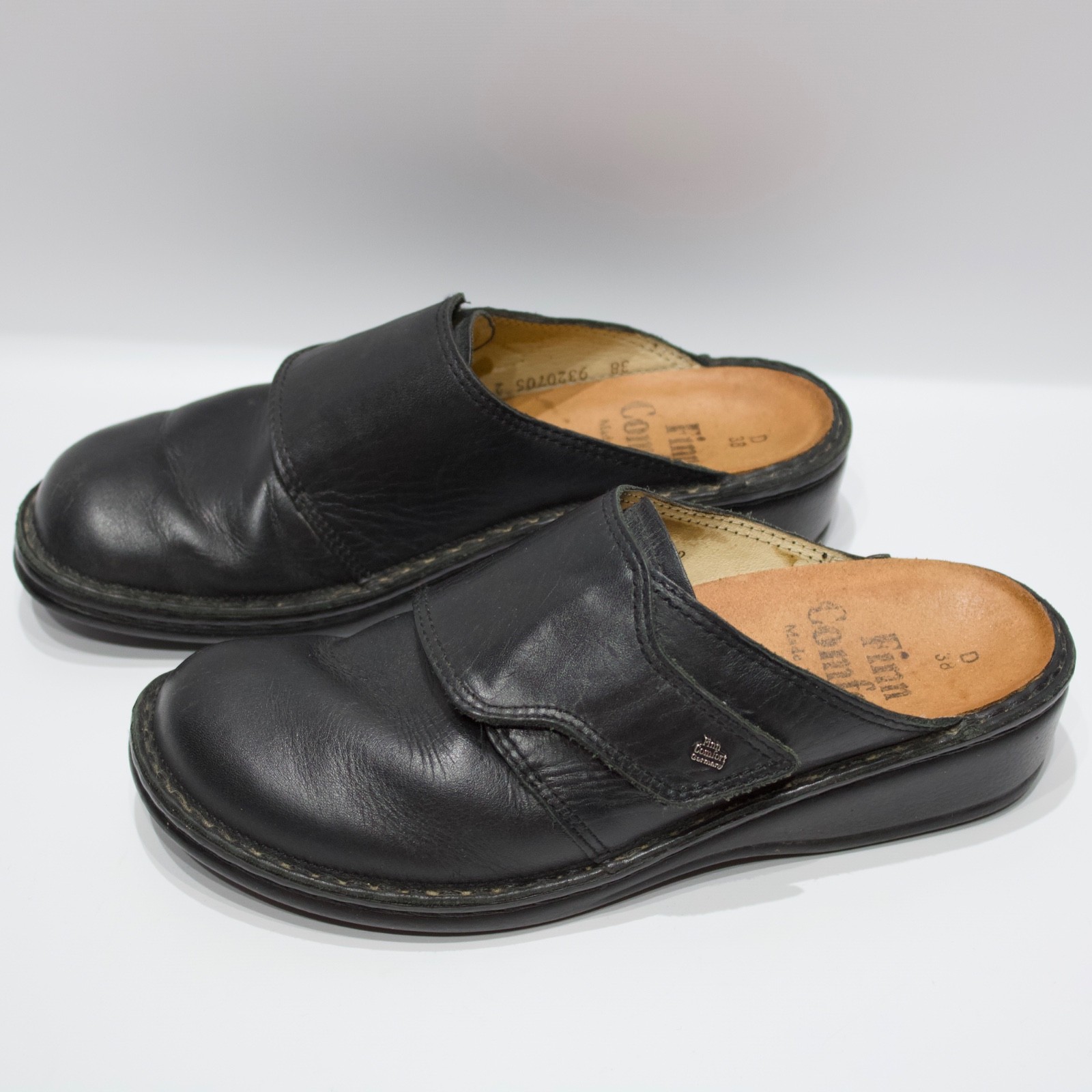 Finn Comfort Made in Germany Black Leather Mule Women ~ Size 7.5 D Wide (38D EU)