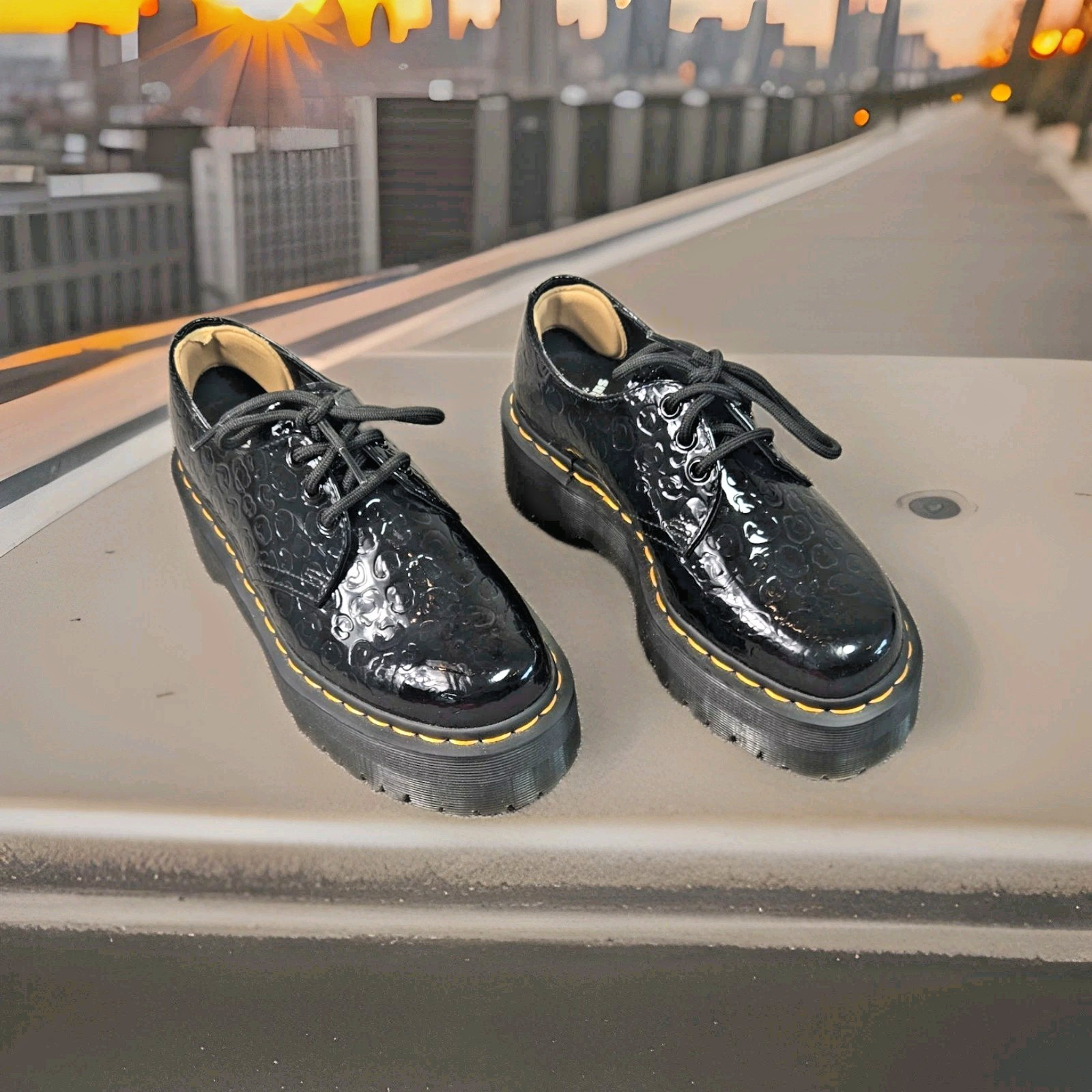 DR Martens Women’s Sz 6 Leopard Emboss Patent Leather 1461 27136 PLATFORM Shoes