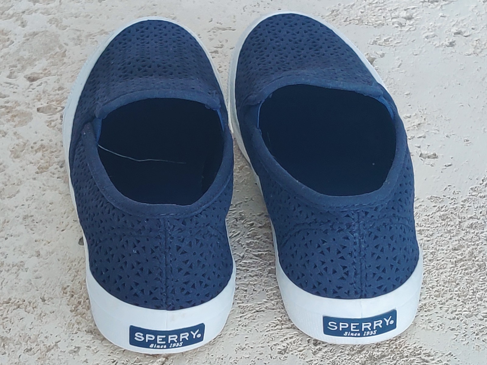 Sperry Top Sider Sz 7 M Perforated Suede Boat Shoes Sneakers Slip On NAVY BLUE