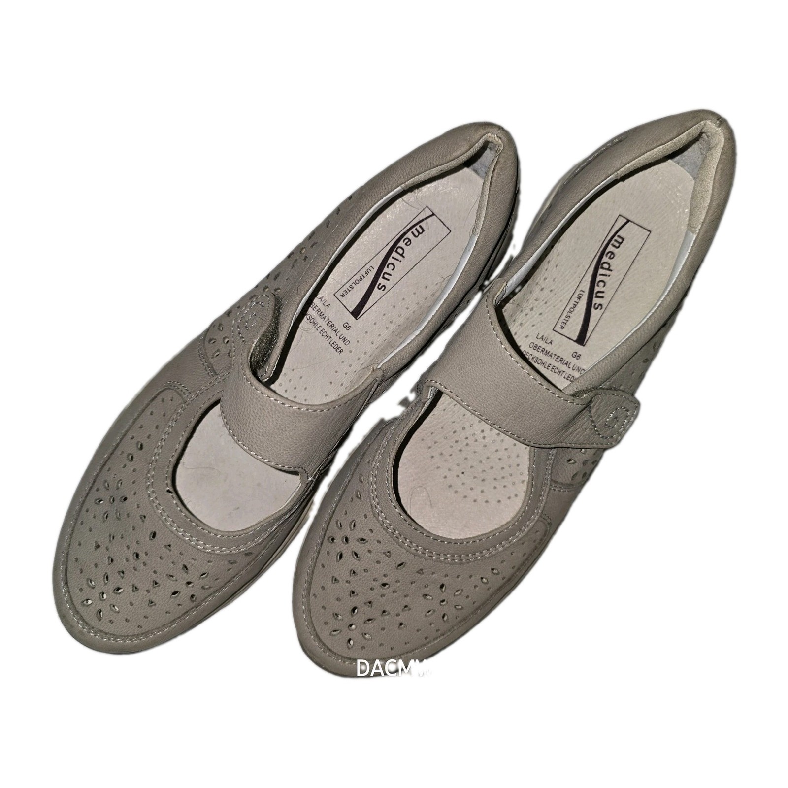 Medicus Women’s Gray Leather Mary Jane Flats Hook & Loop Comfort Cushioned G