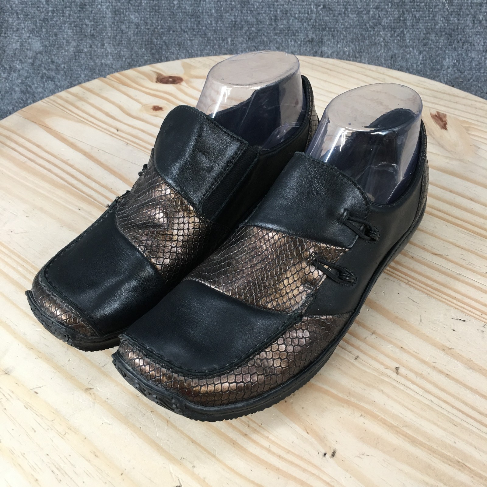 Rieker Cassie Shoes Womens 39 Loafers Slip On Comfort Snakeskin Bronze Black