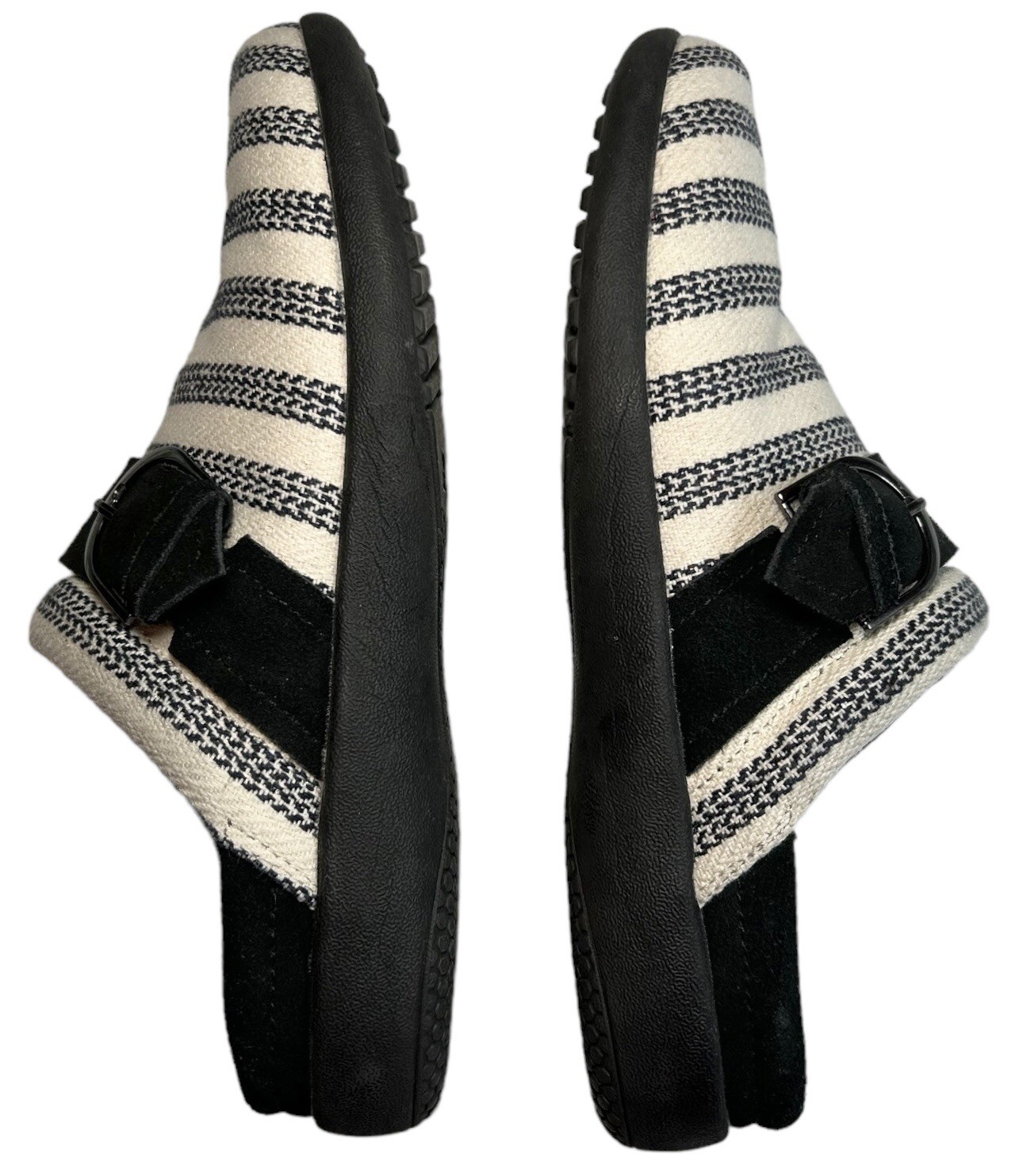 SPENCO Aria Clog SIZE 8.5 Slip On Mule Black Ivory Stripe Slide Shoe Comfort