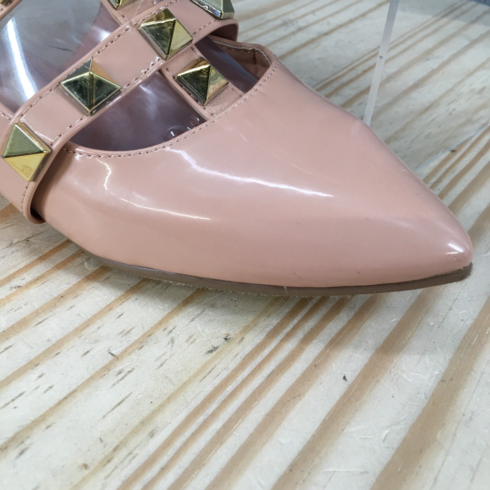 Nicole Miller Shoes Womens 6.5 Ankle Strap Studded Pointed Toe Casual Flats Pink
