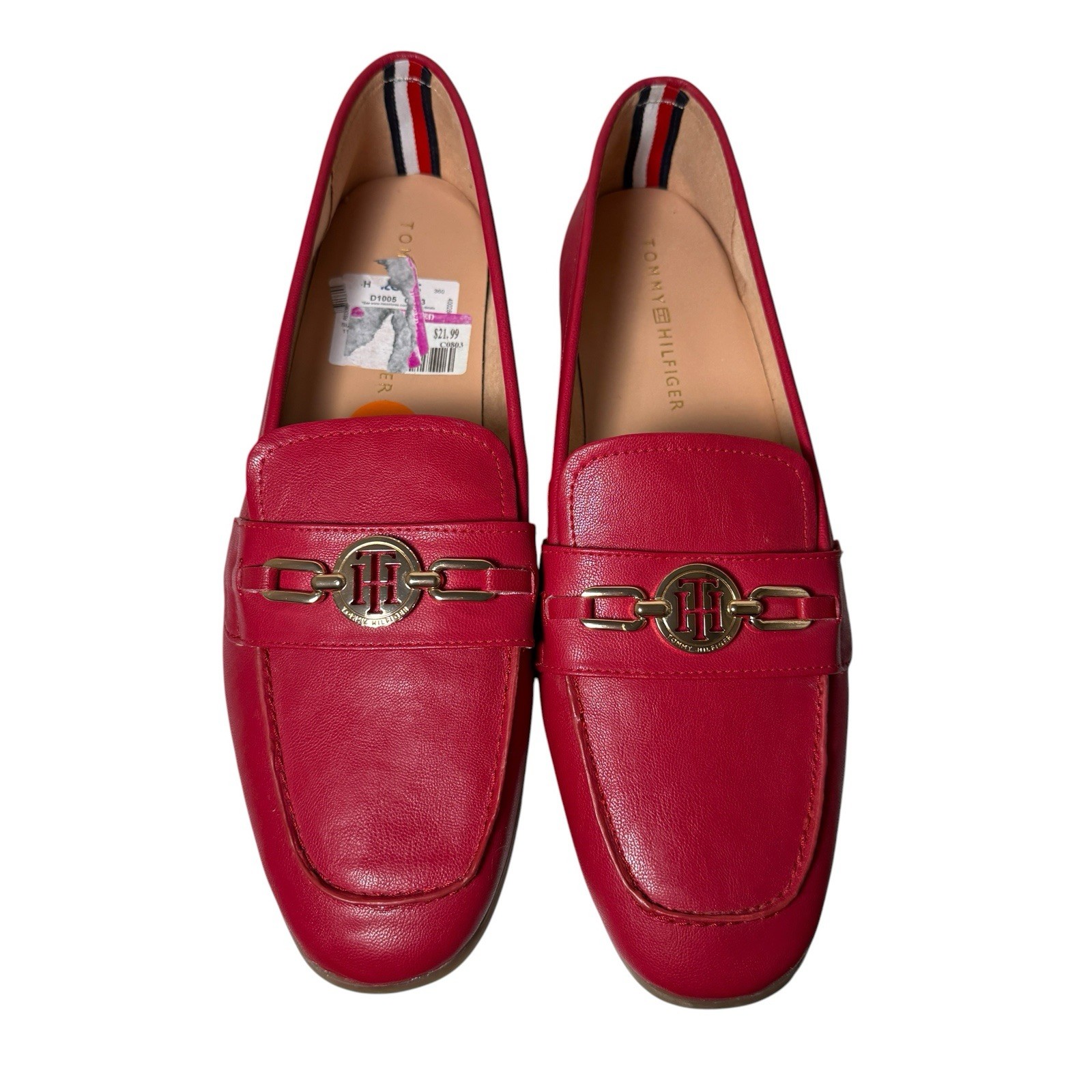 Tommy Hilfiger Moccasins Women’s Loafers Size 11M Red Vegan Leather Flat Shoes
