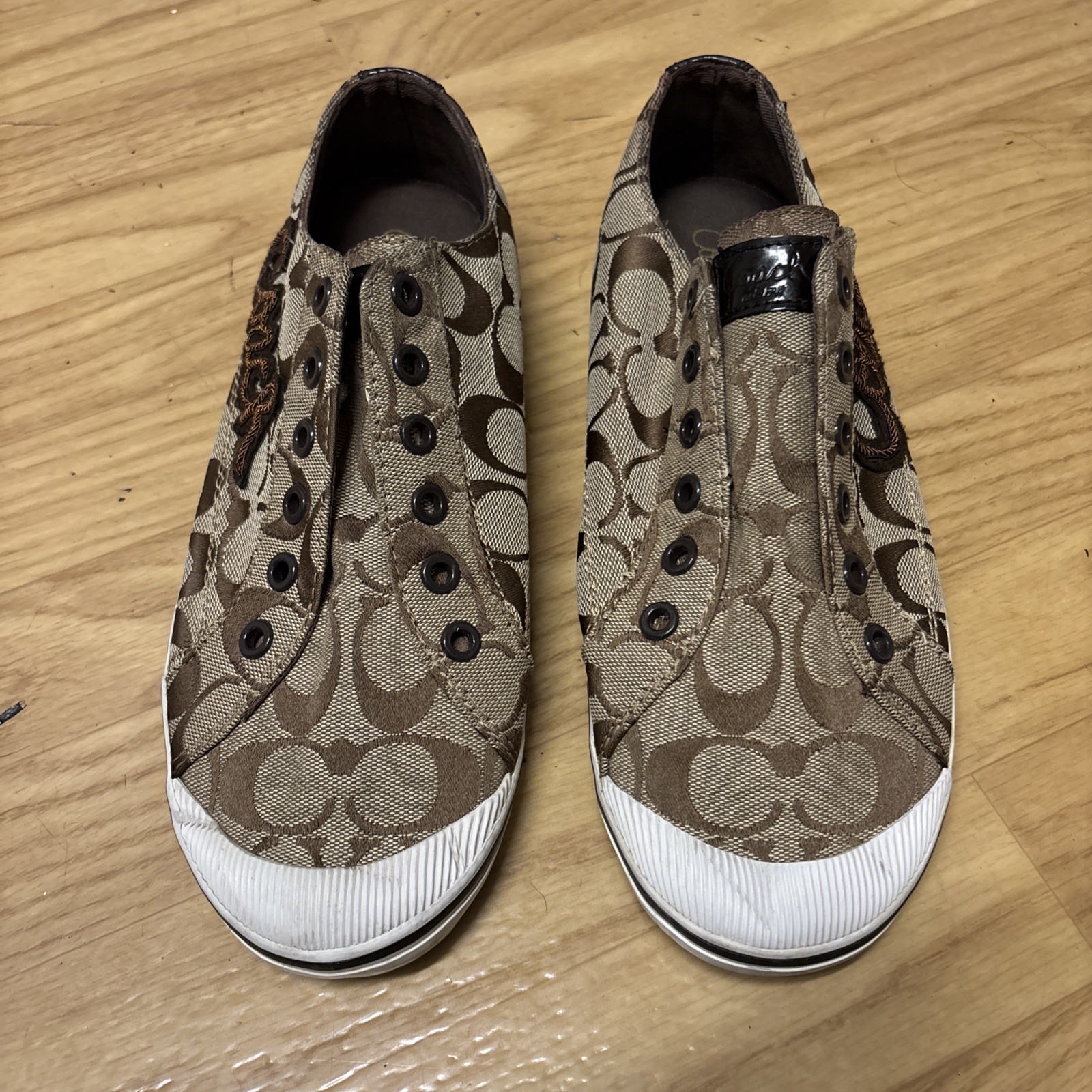 Coach Keeley Khaki Signature C Logo Sneakers Slip On Shoes Embroidered Women 8.5