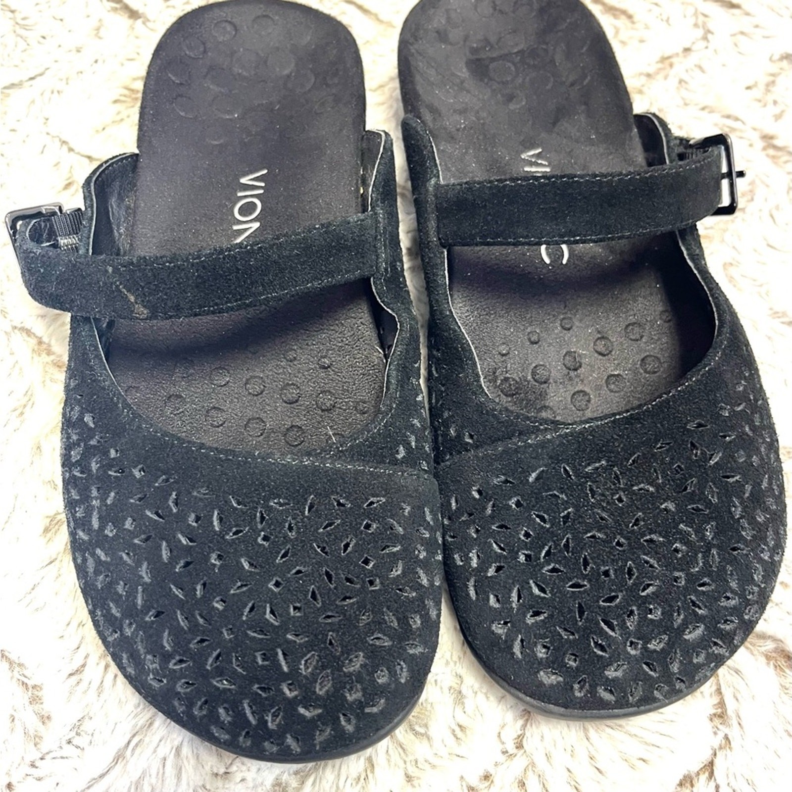 Vionic Lydia Mary Jane Black Mules Bohemian Minimalist Chic Comfort Size 8