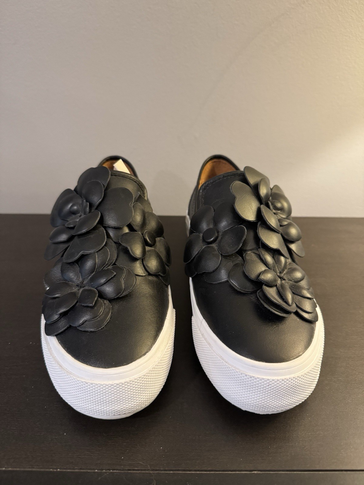 See by Chloe Vera Slip On Floral Sneakers Black Leather Size 38