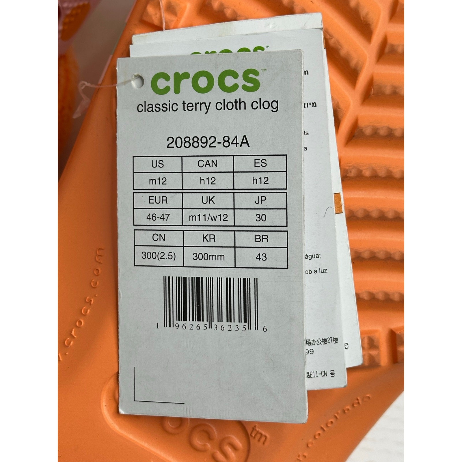 Crocs Zen Garden Sensory Classic Terry Cloth Clogs Orange M 12 W 14 NWT