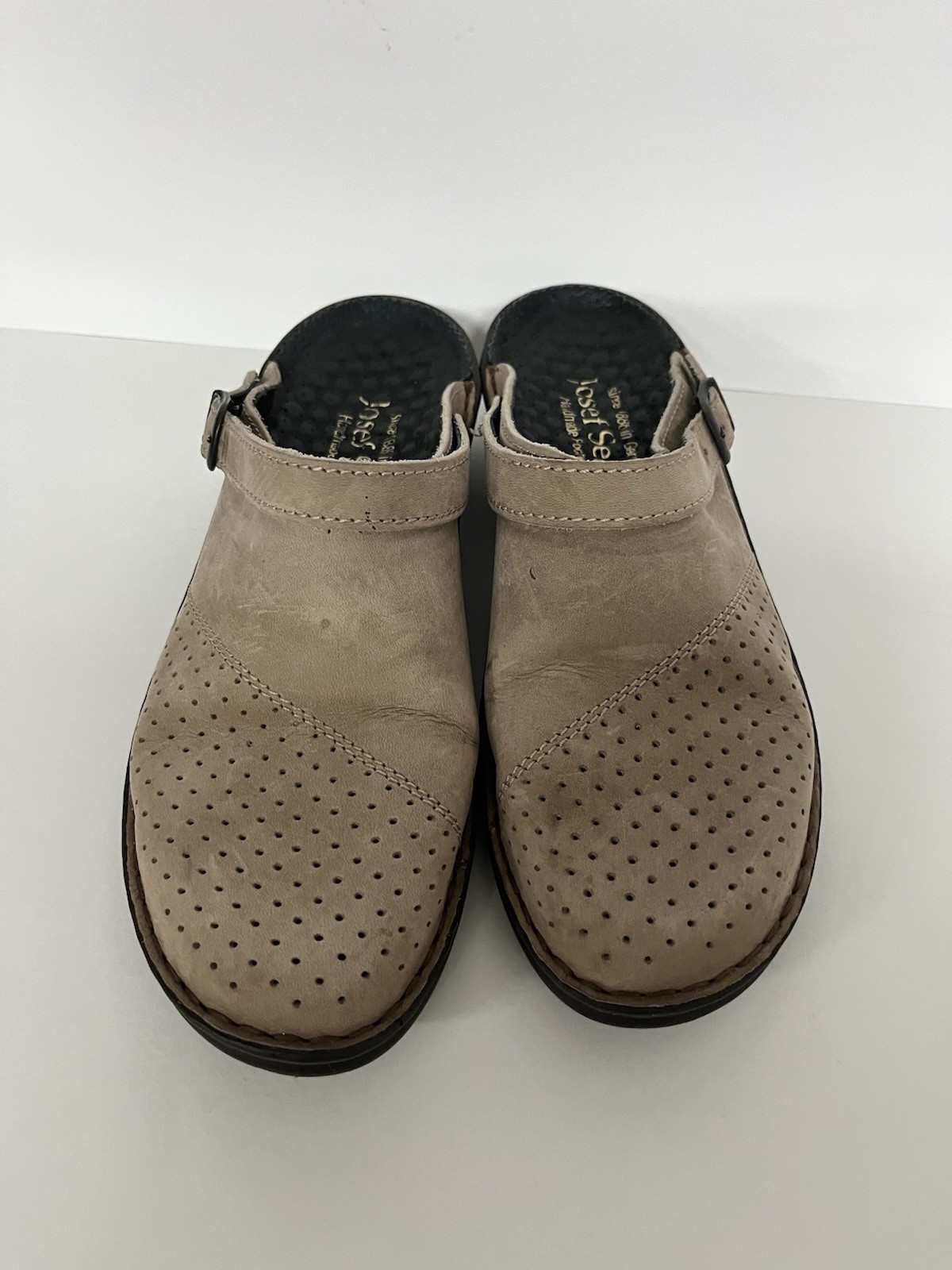 Josef Seibel Women’s Leather Comfort Clogs Mules Taupe Adjustable Strap EU 40 US