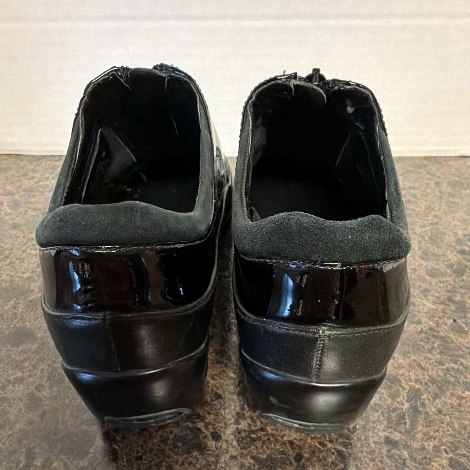 Cole Haan Women’s Black Patent Leather Waterproof Zip Wedge Sneaker 7B