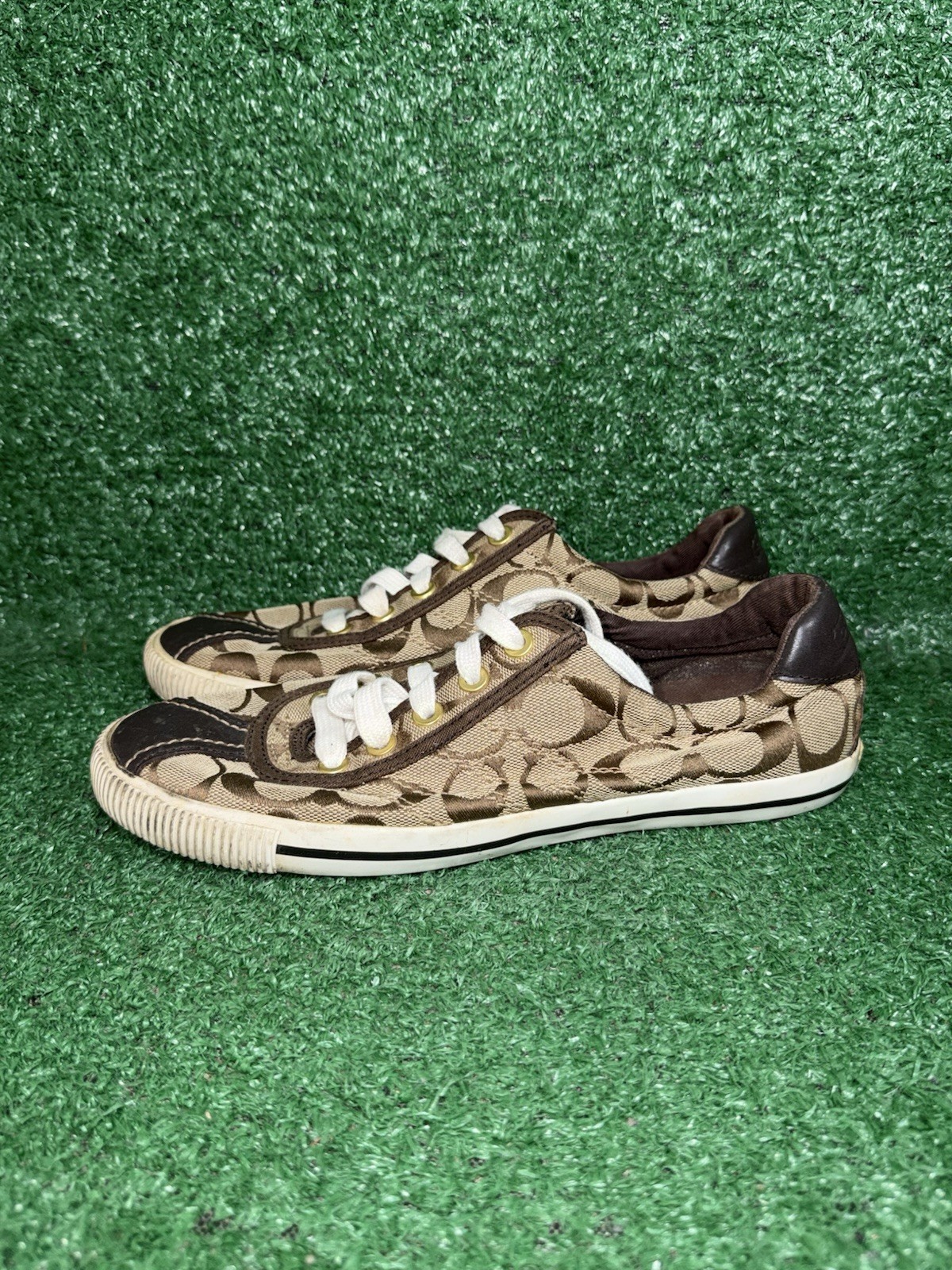 Coach Barrett Signature Women’s Size 7.5 Lace Up Sneakers Brown Casual Shoes Vtg