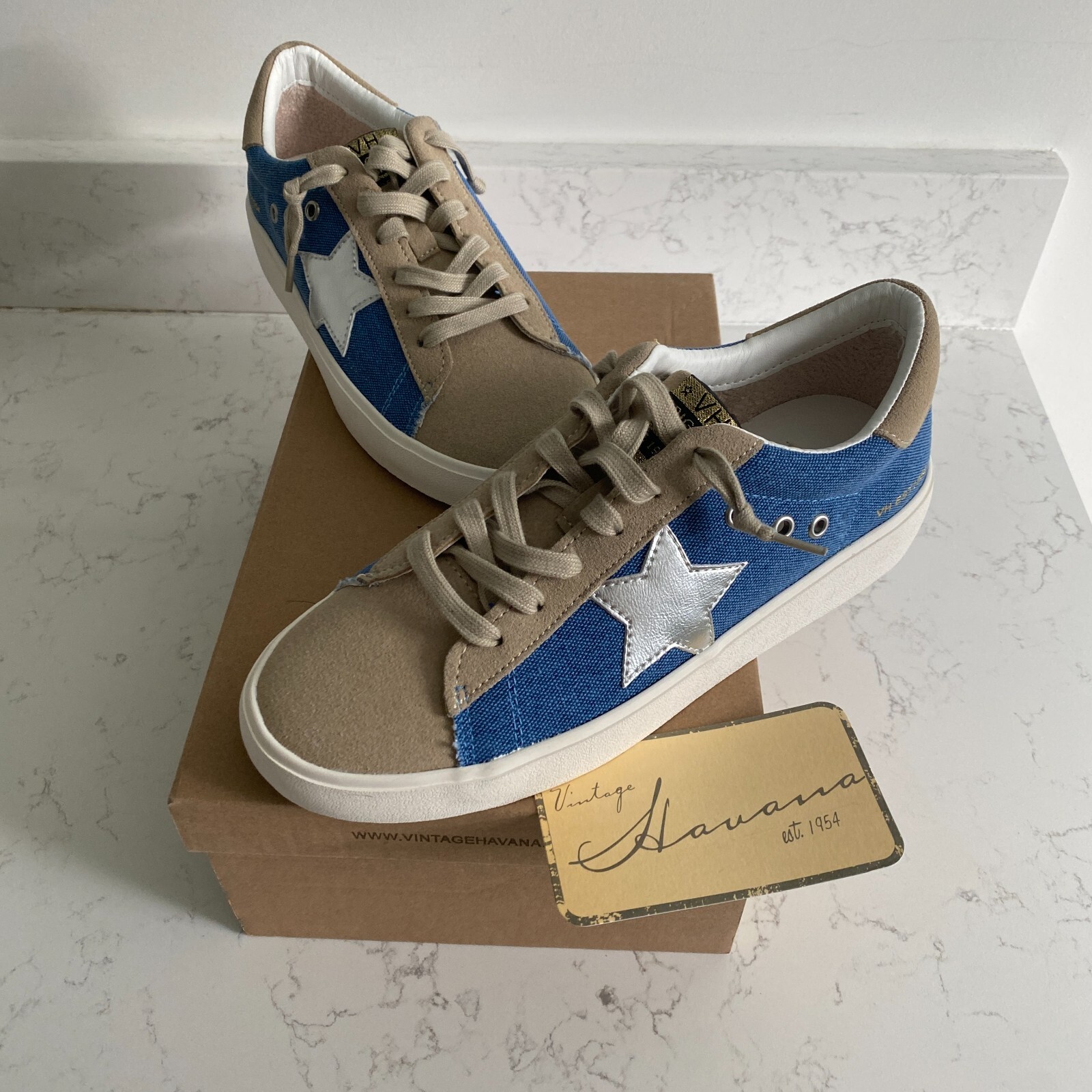NWT Vintage Havana Dalia Denim Multi Leather Sneakers Women’s Sz 8 Designer Fall