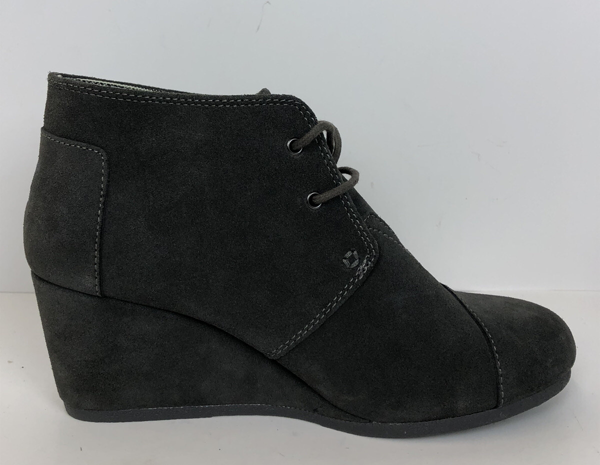 TOMS Womens Desert Suede 2.45″ Wedge Ankle Bootie Size 10 Dark Gray Lace Up EUC