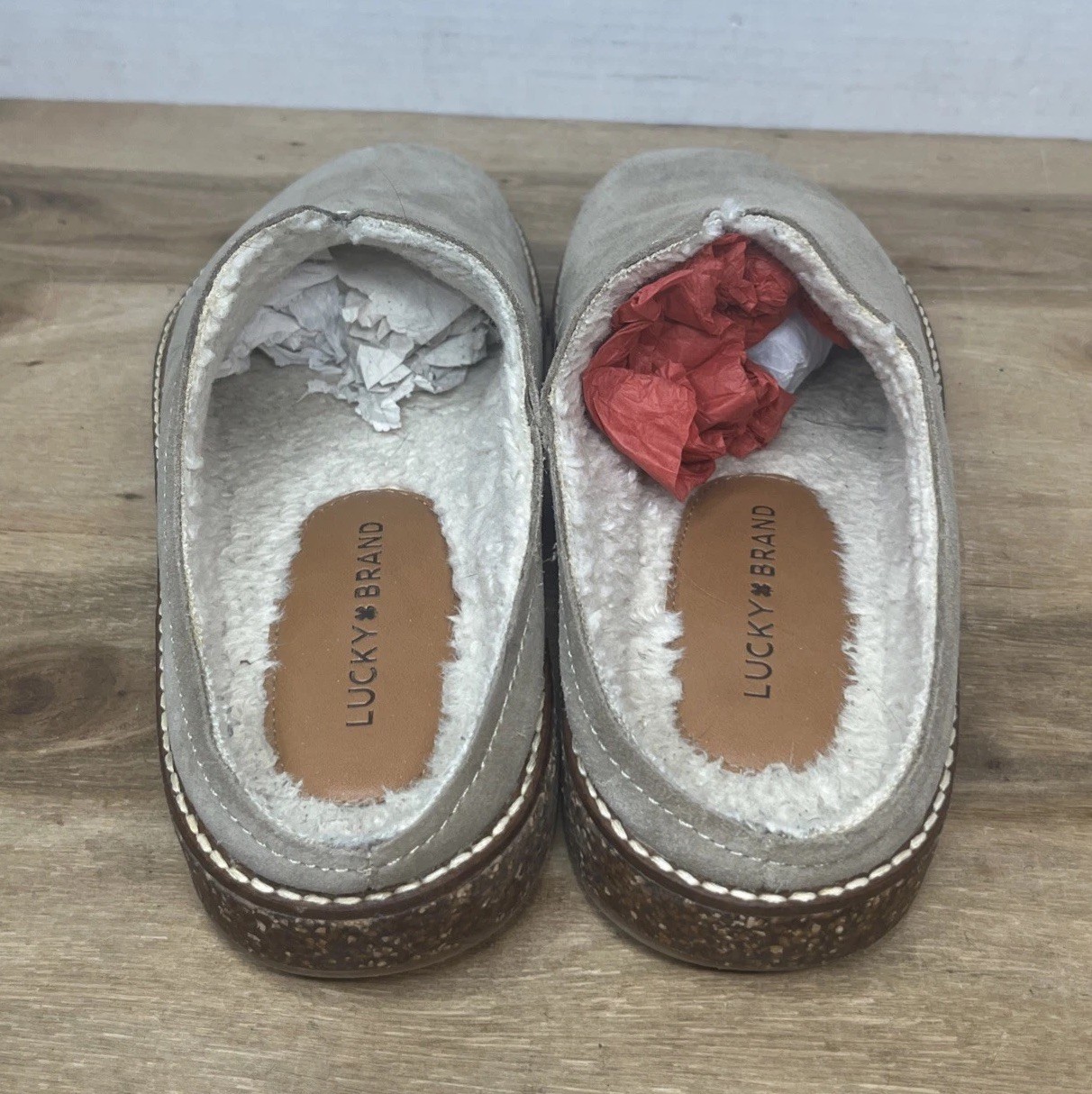 Lucky Brand Women’s Tamala 2 Sgrey Suede Faux Shearling Slip-On Mules Clogs Sz 9