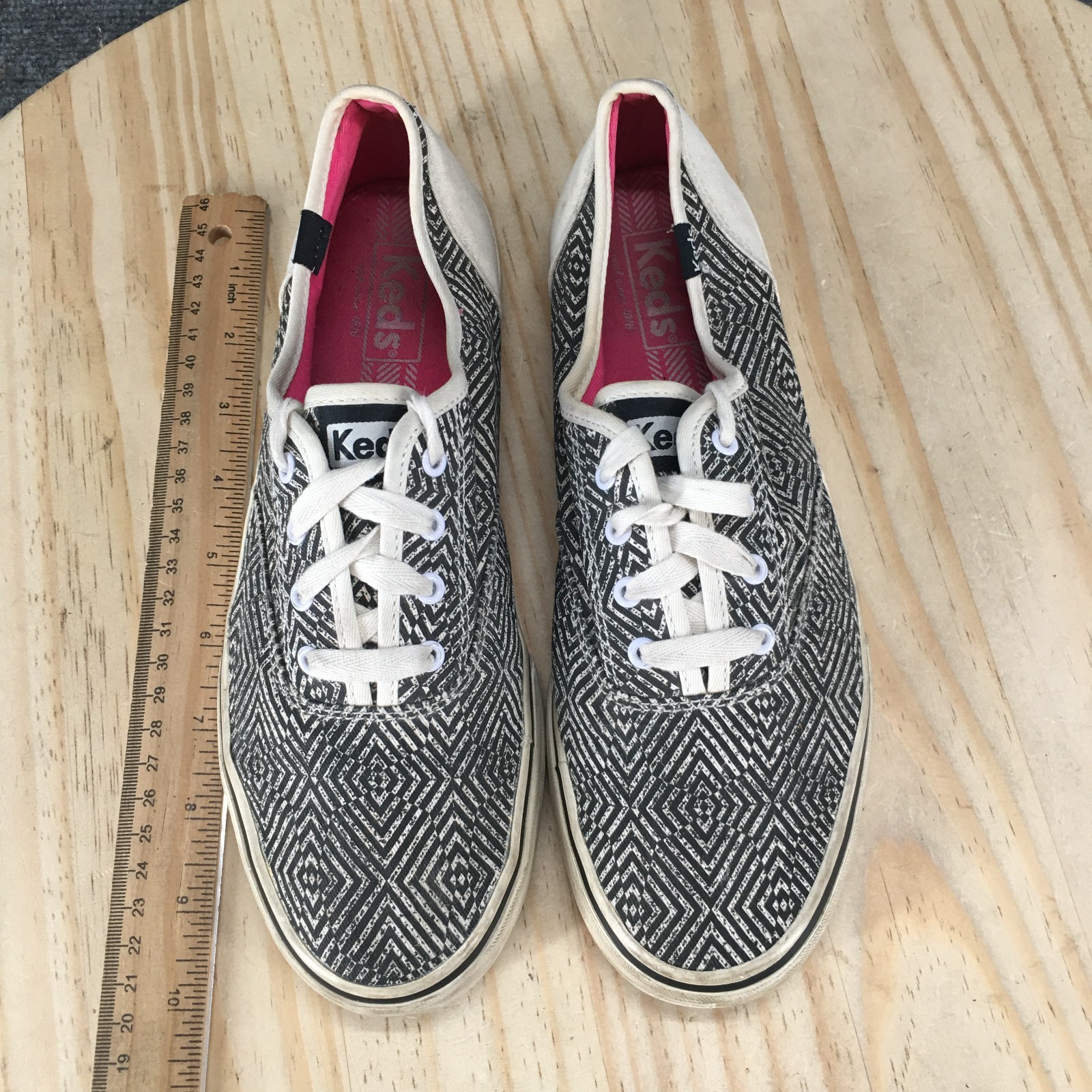 Keds Shoes Womens 8 Geometric Print Casual Sneakers Black Canvas Low WF48285