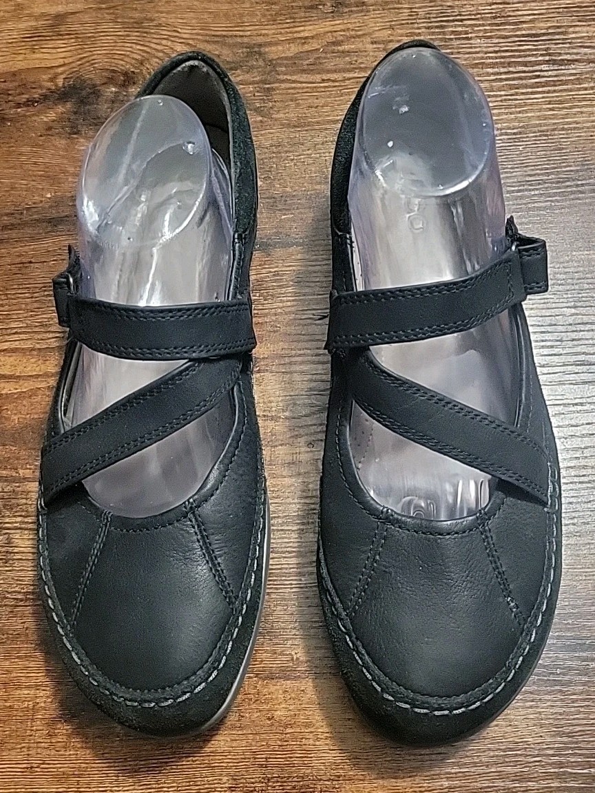 ECCO Cayla Mary Jane Shoes Size EU 42 Black Leather Suede Comfort Flat EUC