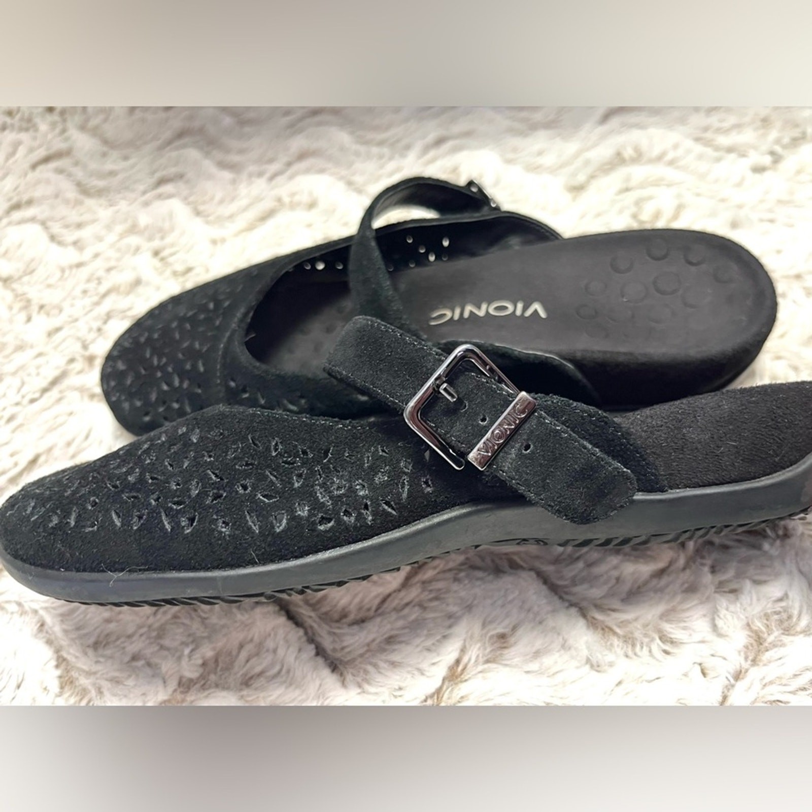 Vionic Lydia Mary Jane Black Mules Bohemian Minimalist Chic Comfort Size 8