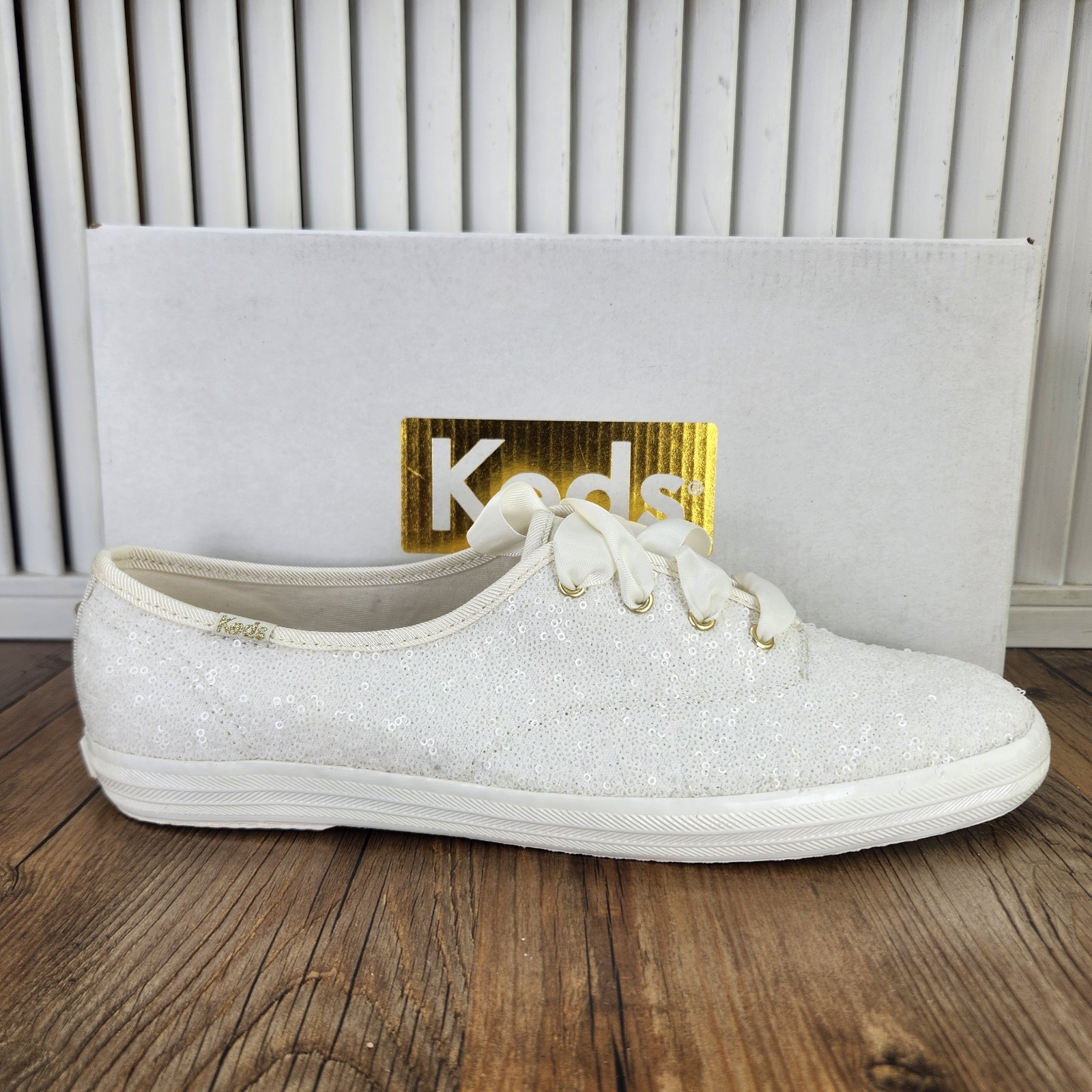 Keds Champion Sequins Celebration Womens Sz 9.5 Off White Sneakers Shoes WF66722