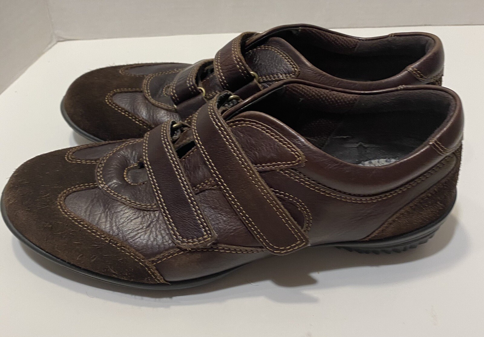 Ecco Womens Sz 7.5 Brown Leather Suede Two Strap Casual Sneaker
