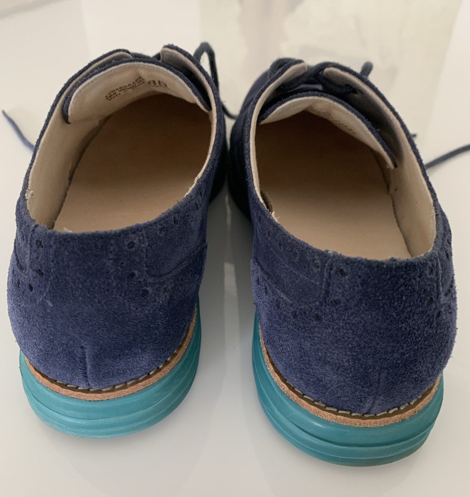 Cole Haan Womens Lunargrand Oxfords Size 8B Blue Suede Wingtip Shoes w/box