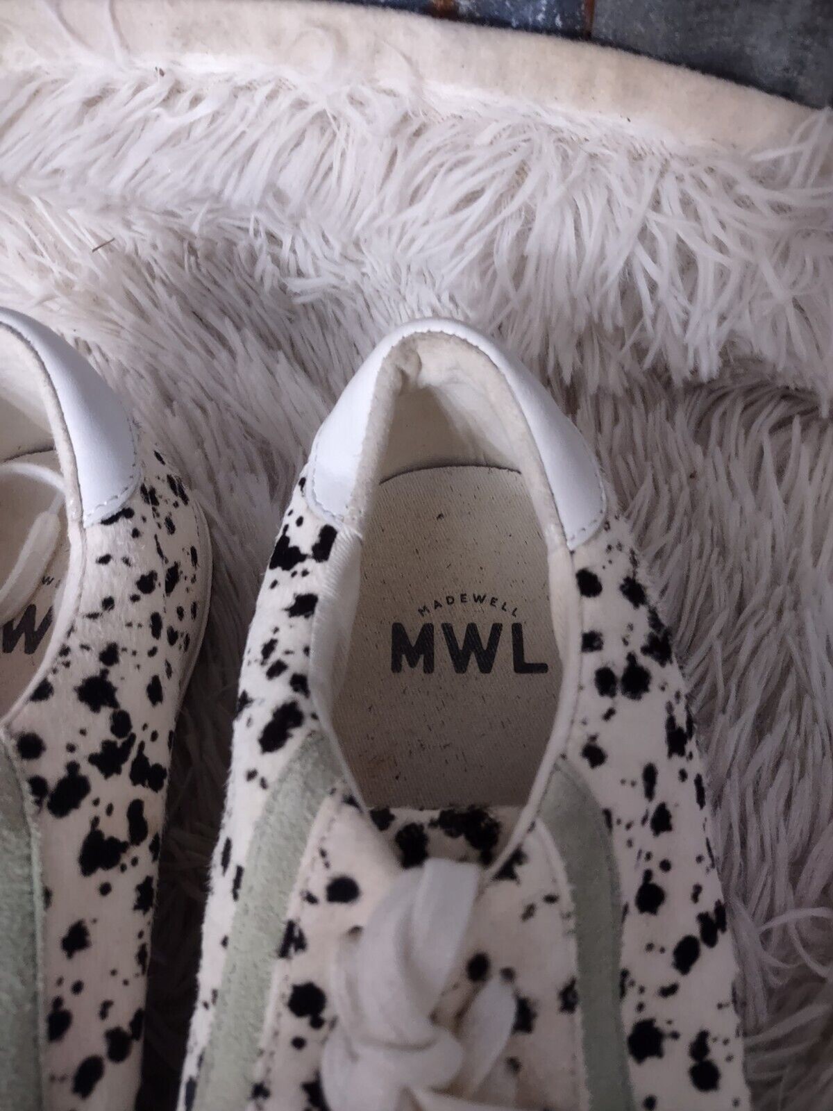 Madewell sidewalk spotted calf hair low top sneakers size 8 preppy shoes