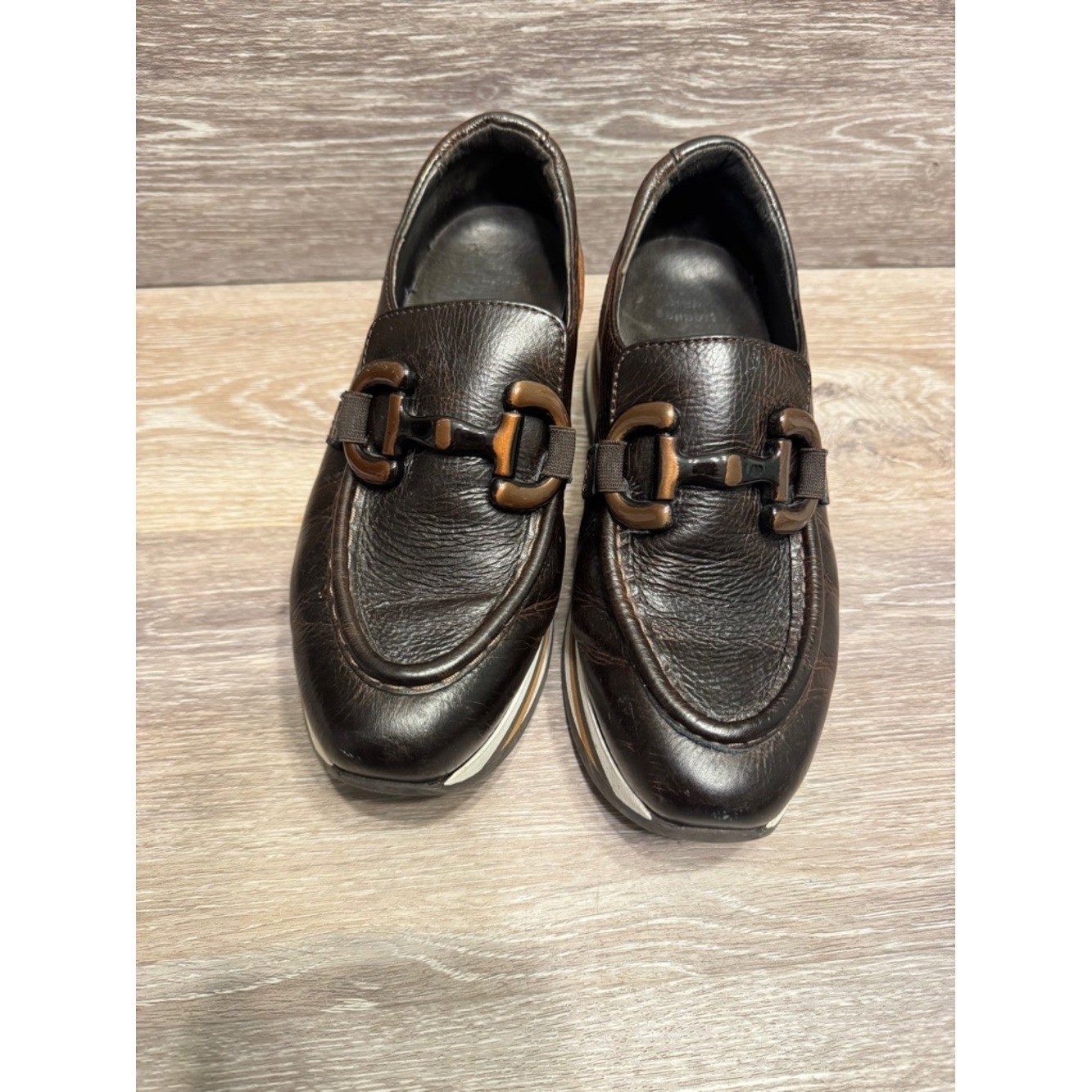 Softwaves Alina Cognac Leather Platform Loafers Sz 36.5 US 6.5