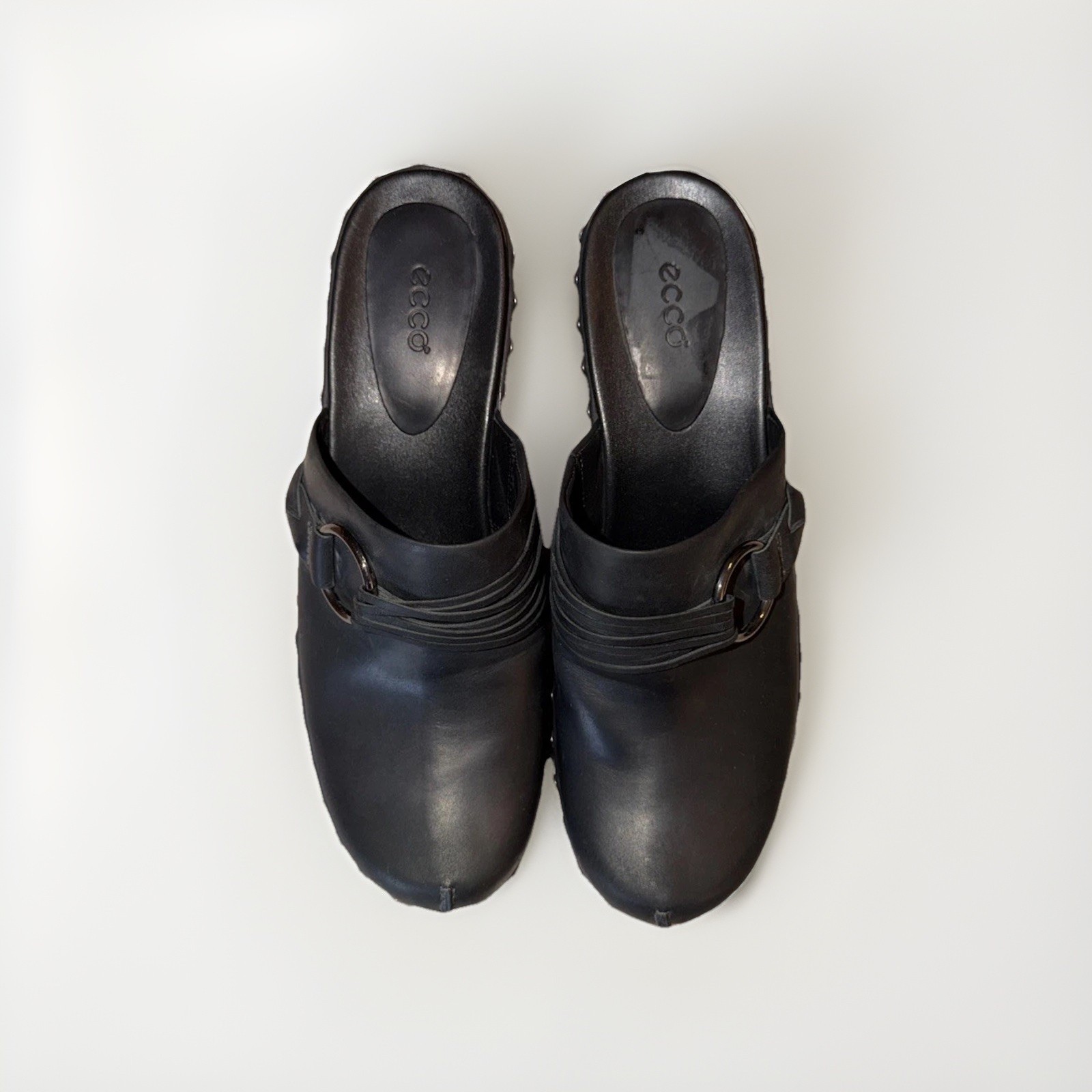 Ecco Black Leather Studded Chunky Clogs Mules Women’s Size 41 (10/10.5)