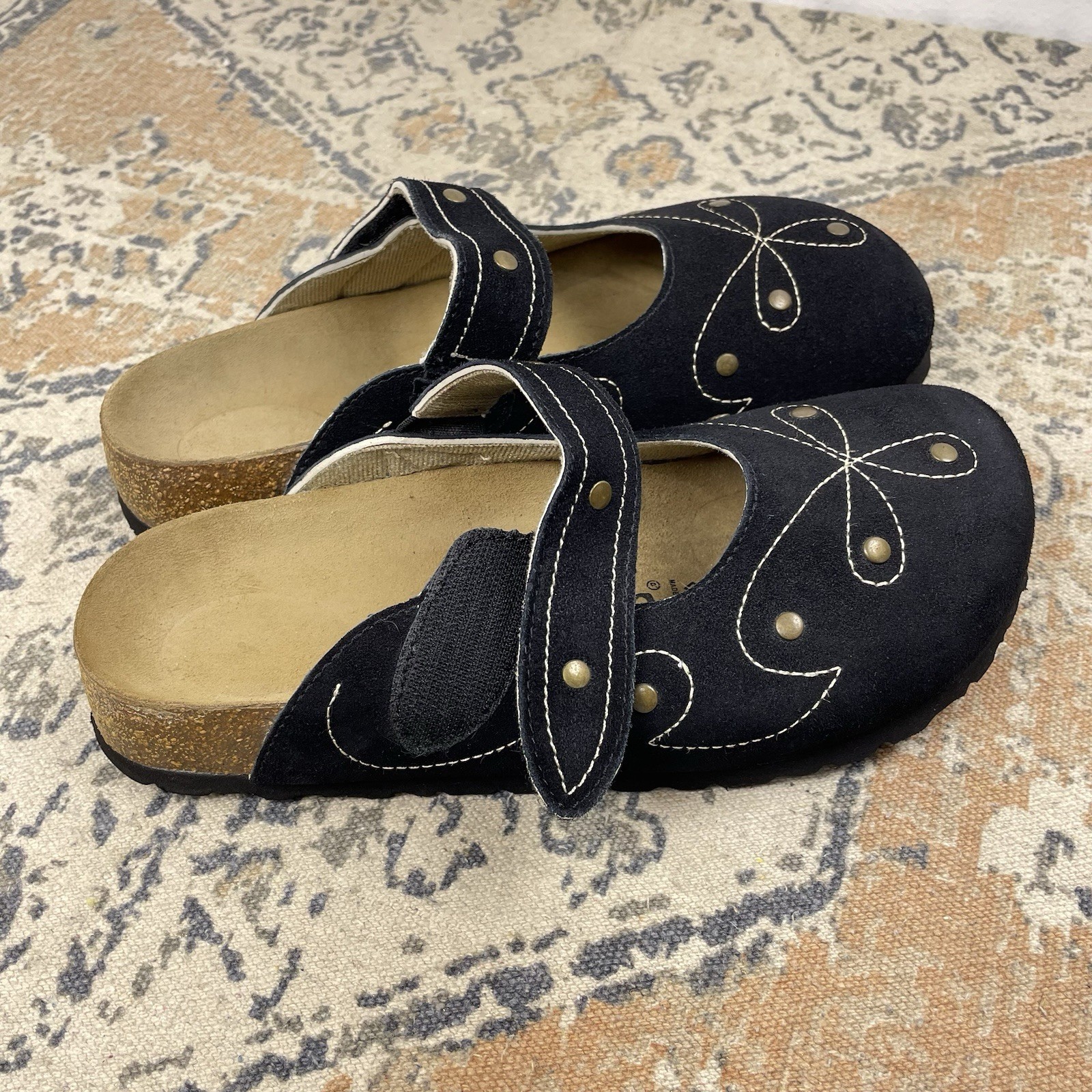 Betula By Birkenstock Mary Jane Clogs Black Suede Floral NWOB EU 38 US 7