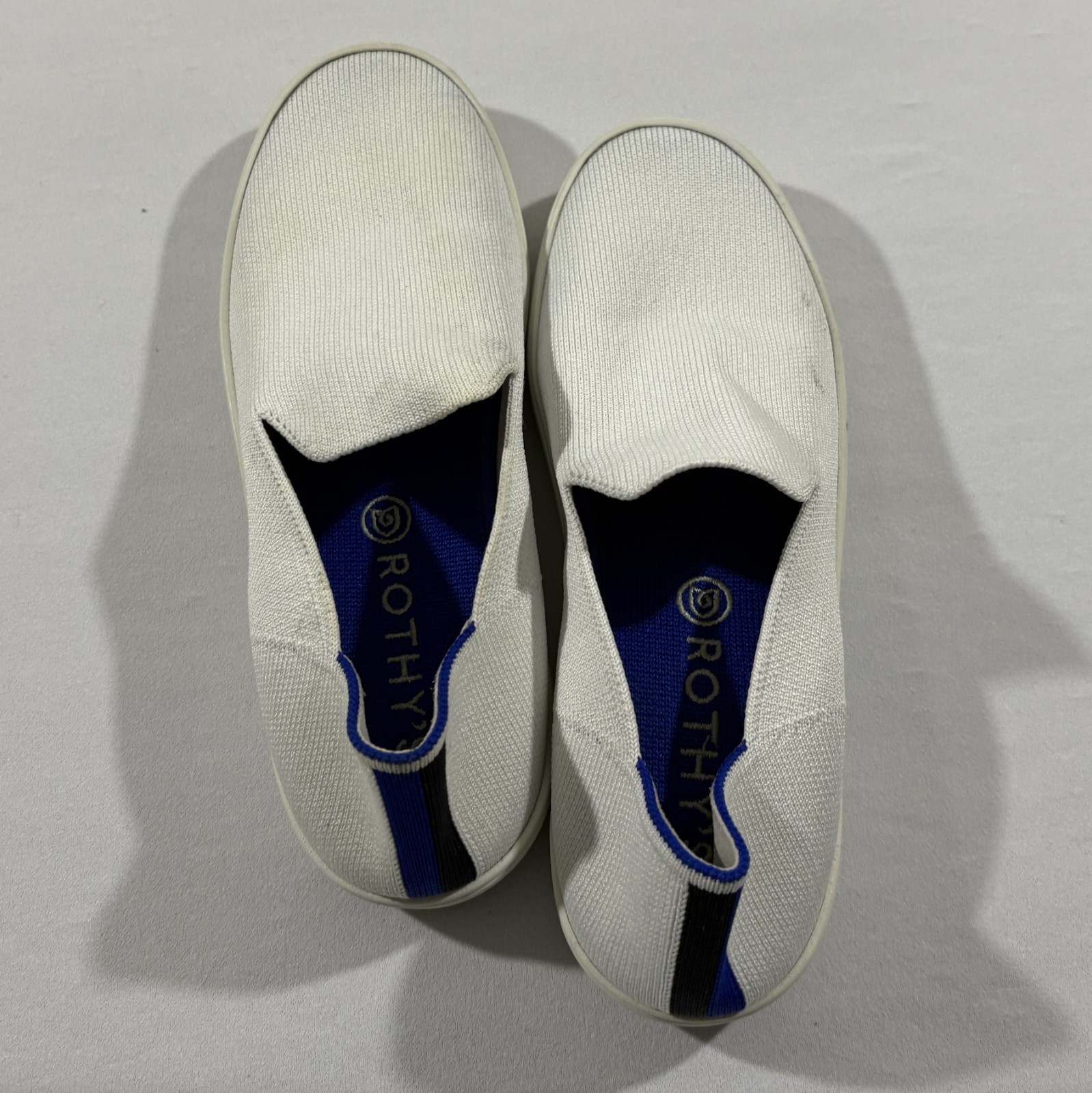 Rothy’s The Original Slip On Sneaker White Blue Shoes Canvas Womens Sz 7.5