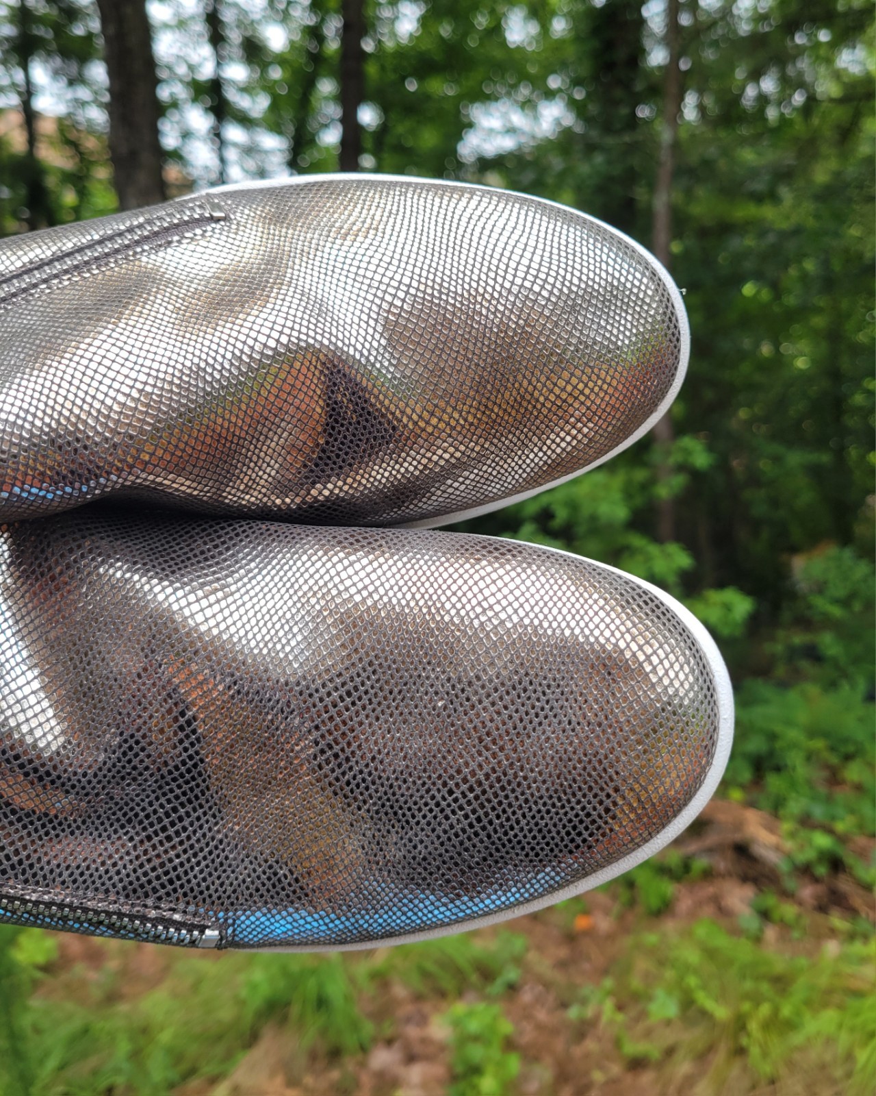 Vaneli Sport Womens Slip On Sneakers Size 10.5 M Pewter Metallic Snake Zippers