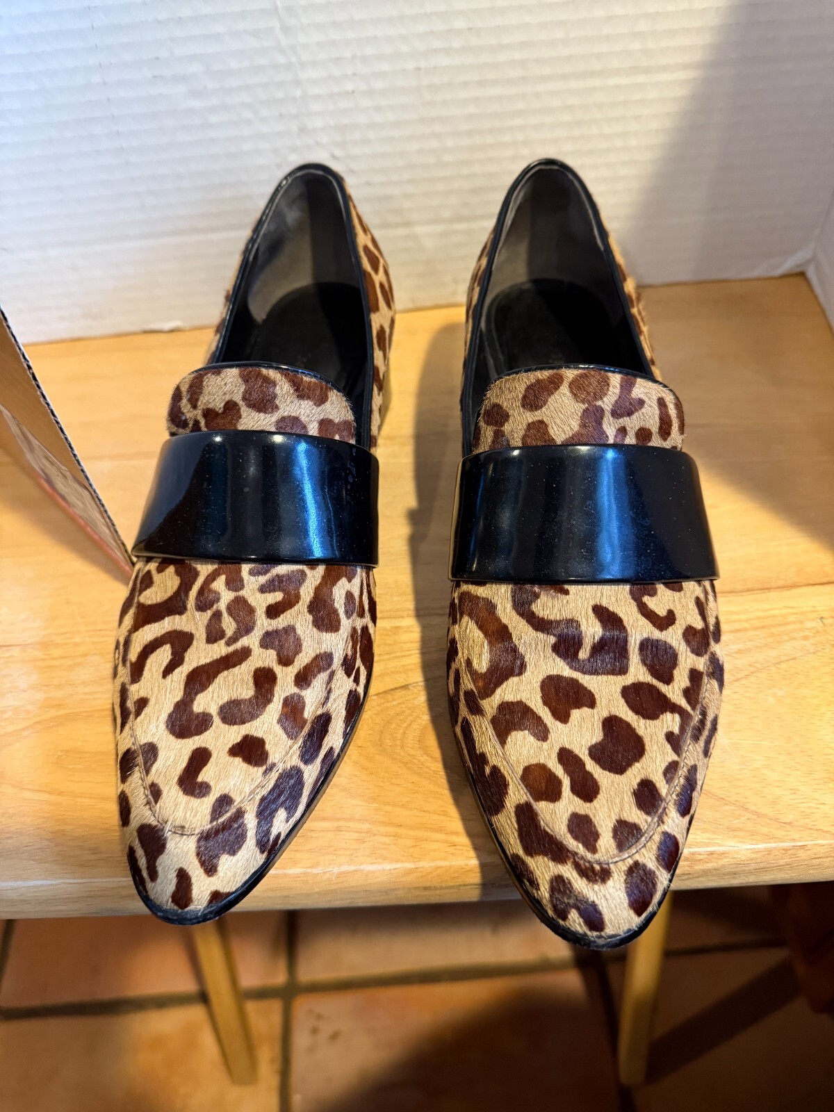3.1 PHILLIP LIN WOMEN FAUX PONY HAIR LEOPARD PRINTS SZ.38.5 LOAFER CHUNKY HEEL