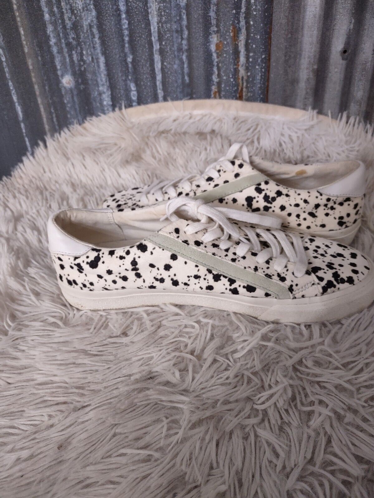 Madewell sidewalk spotted calf hair low top sneakers size 8 preppy shoes