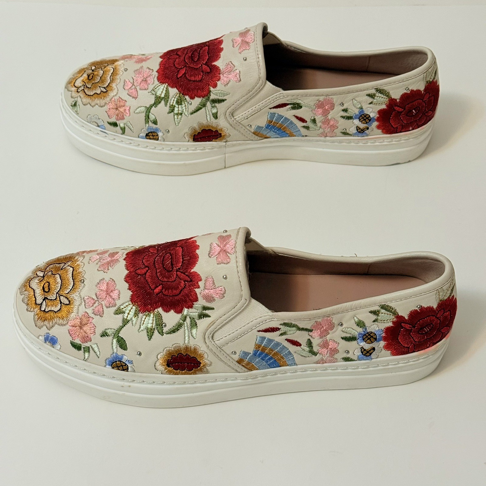 Alice + Olivia size 8 Sasha Floral Embroidered Slip-On Platform Sneakers Ivory