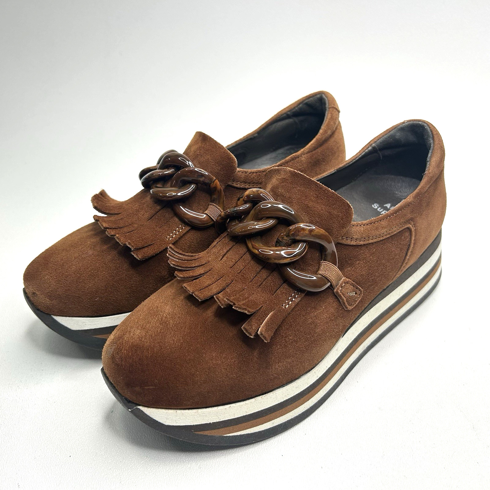 New SOFTWAVES Cadie Tassel Loafer Cognac Brown Suede sz 36.5