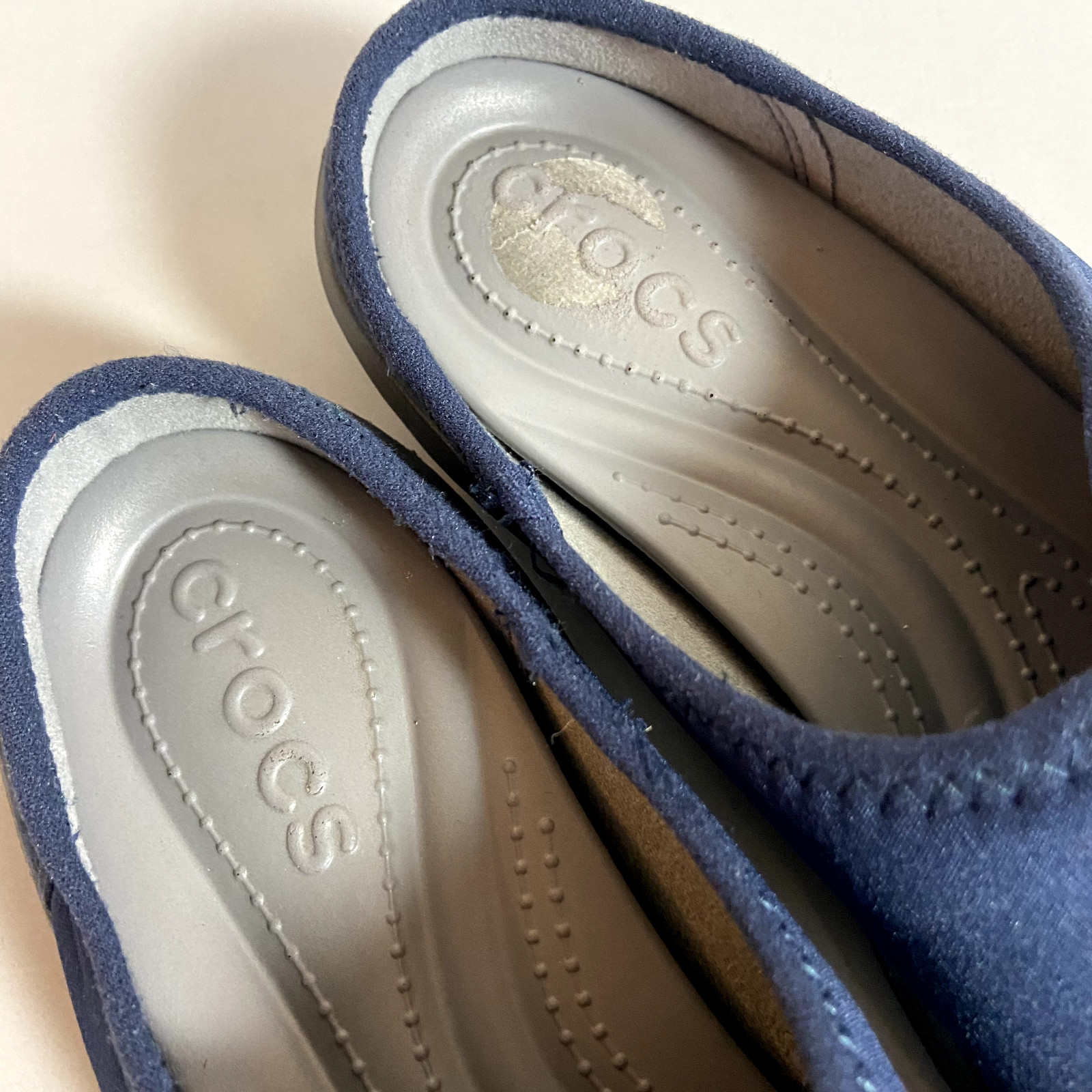 Crocs Womens Slip On Mules Cloth Sz 6 Blue Clogs Fabric Duet Busy Day No Backs