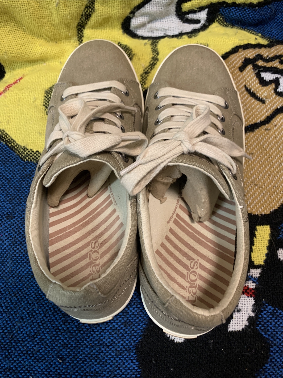 Taos Star Khaki Washed Canvas Comfort Sneakers Lace Up Shoes Womens Sz.10 GUC