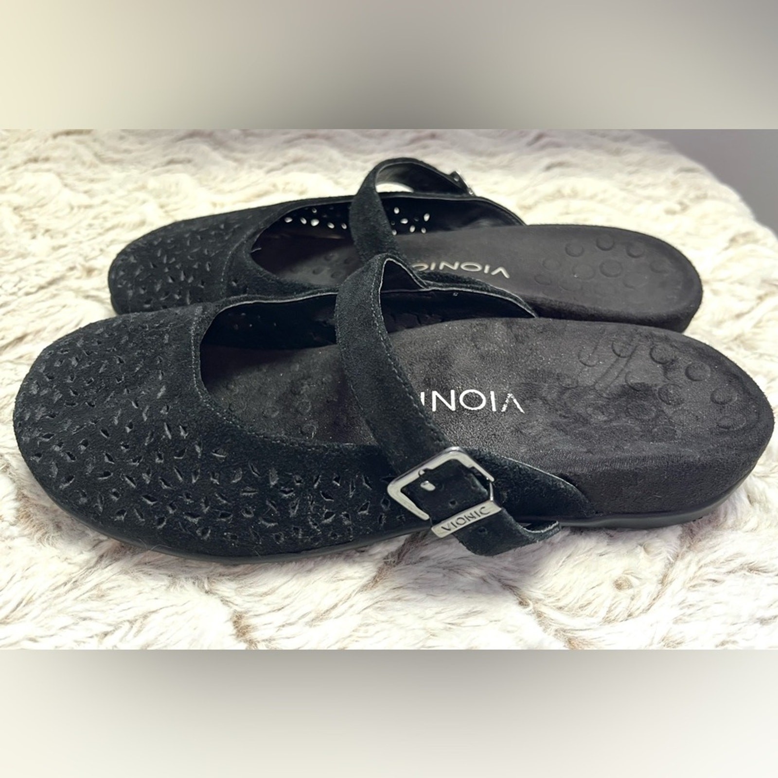 Vionic Lydia Mary Jane Black Mules Bohemian Minimalist Chic Comfort Size 8