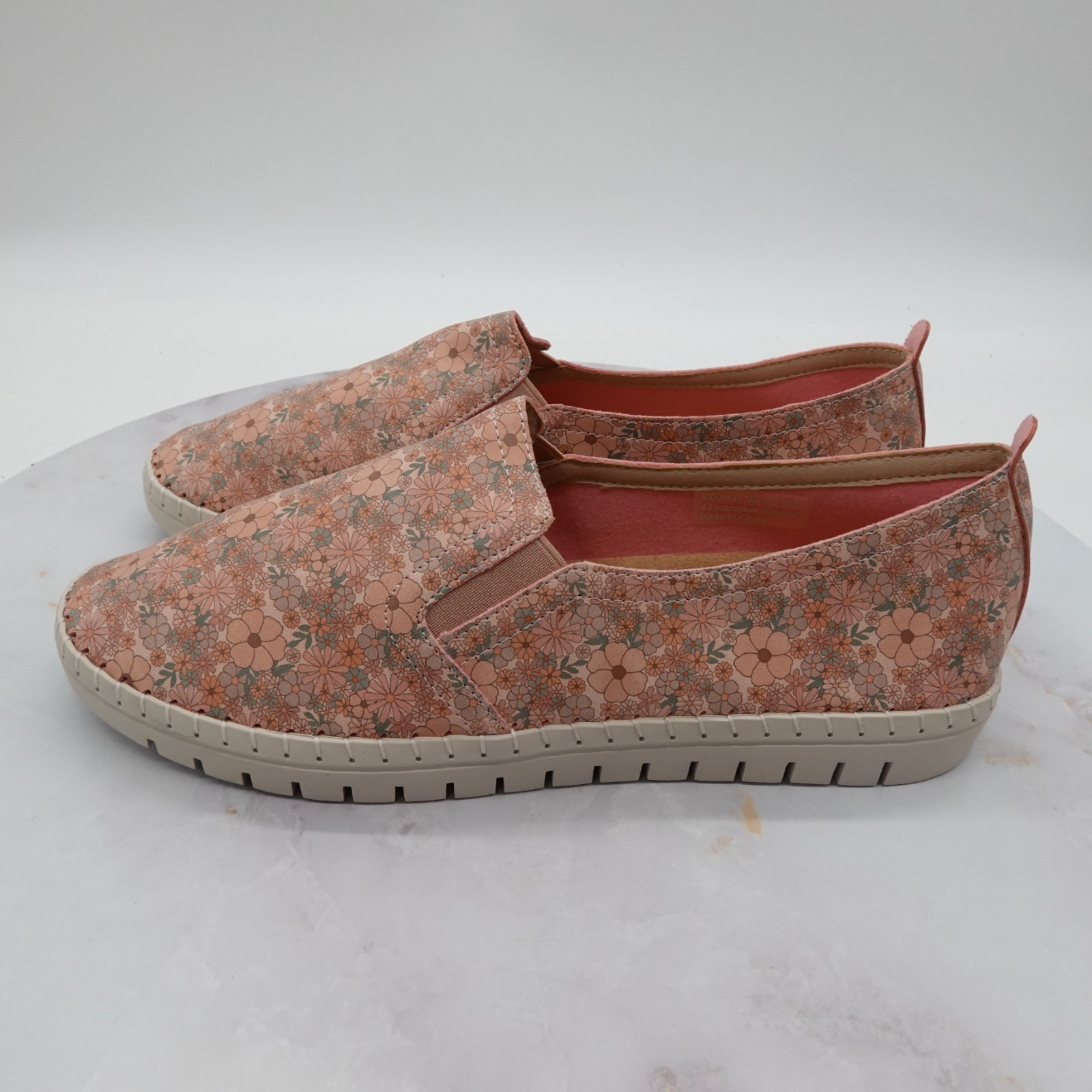 Easy Street Shoes Womens 10 W Pink Floral Spring Slip On Casual