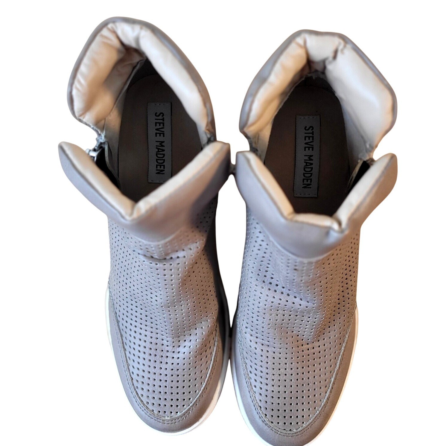 Steve Madden Linqsp Taupe Hidden Wedge Sneakers sz 8 Perforated Fashion High Top