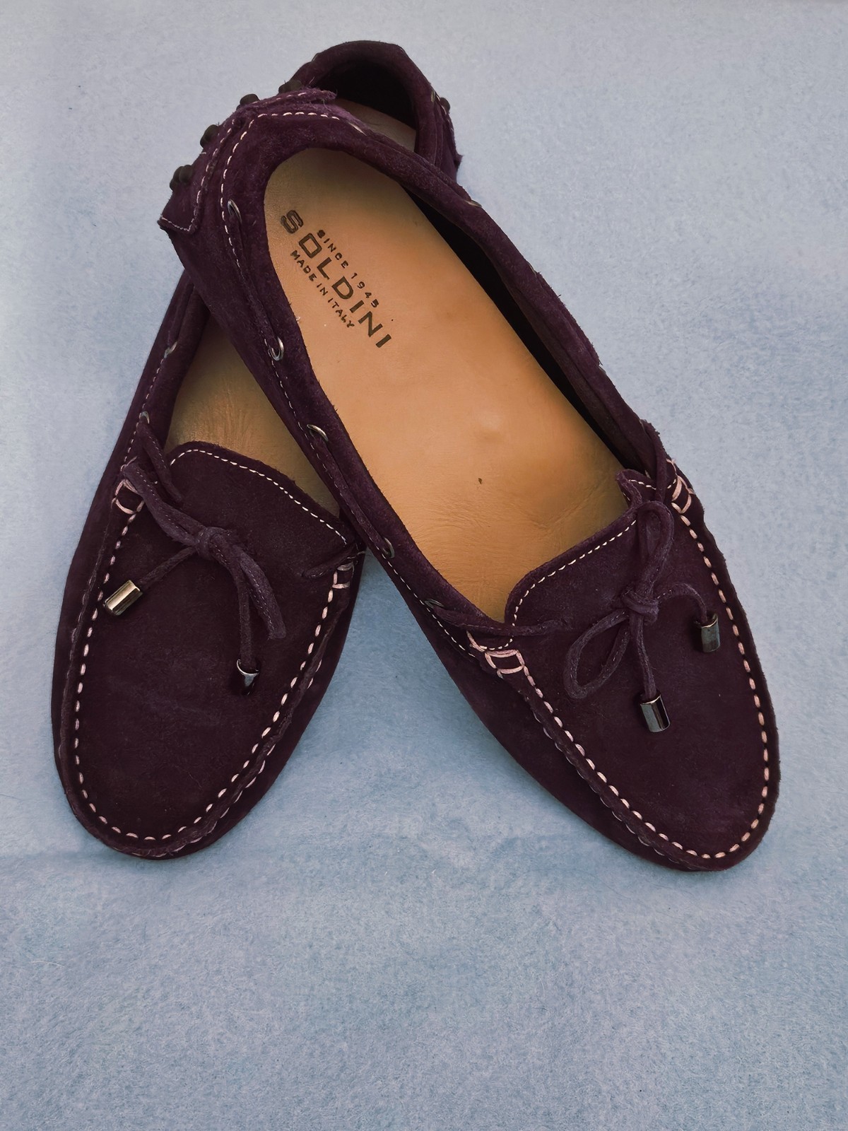 NWOB SOLDINI 1945 Made I Italy Plum/Deep Purple Suede Driving Loafers W’s 7.5