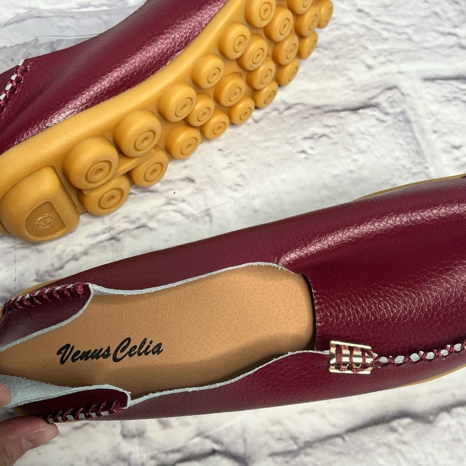 Venus Celia burgundy womens moccasin loafer flat shoes new size 9