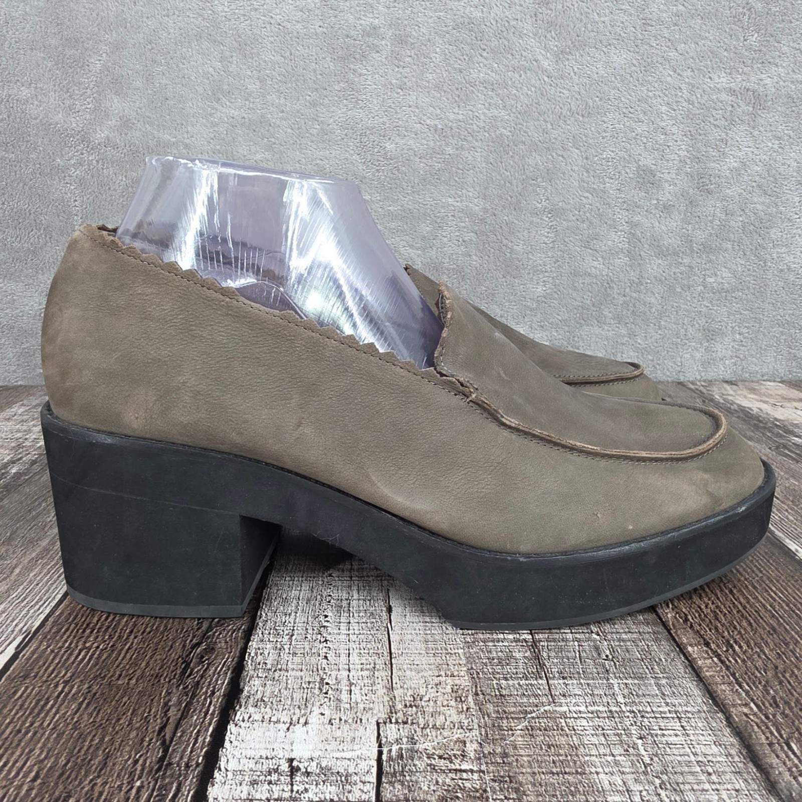 Eileen Fisher Harria Platform Loafers 11 Slate Grey Tumbled Nubuck Leather Chic