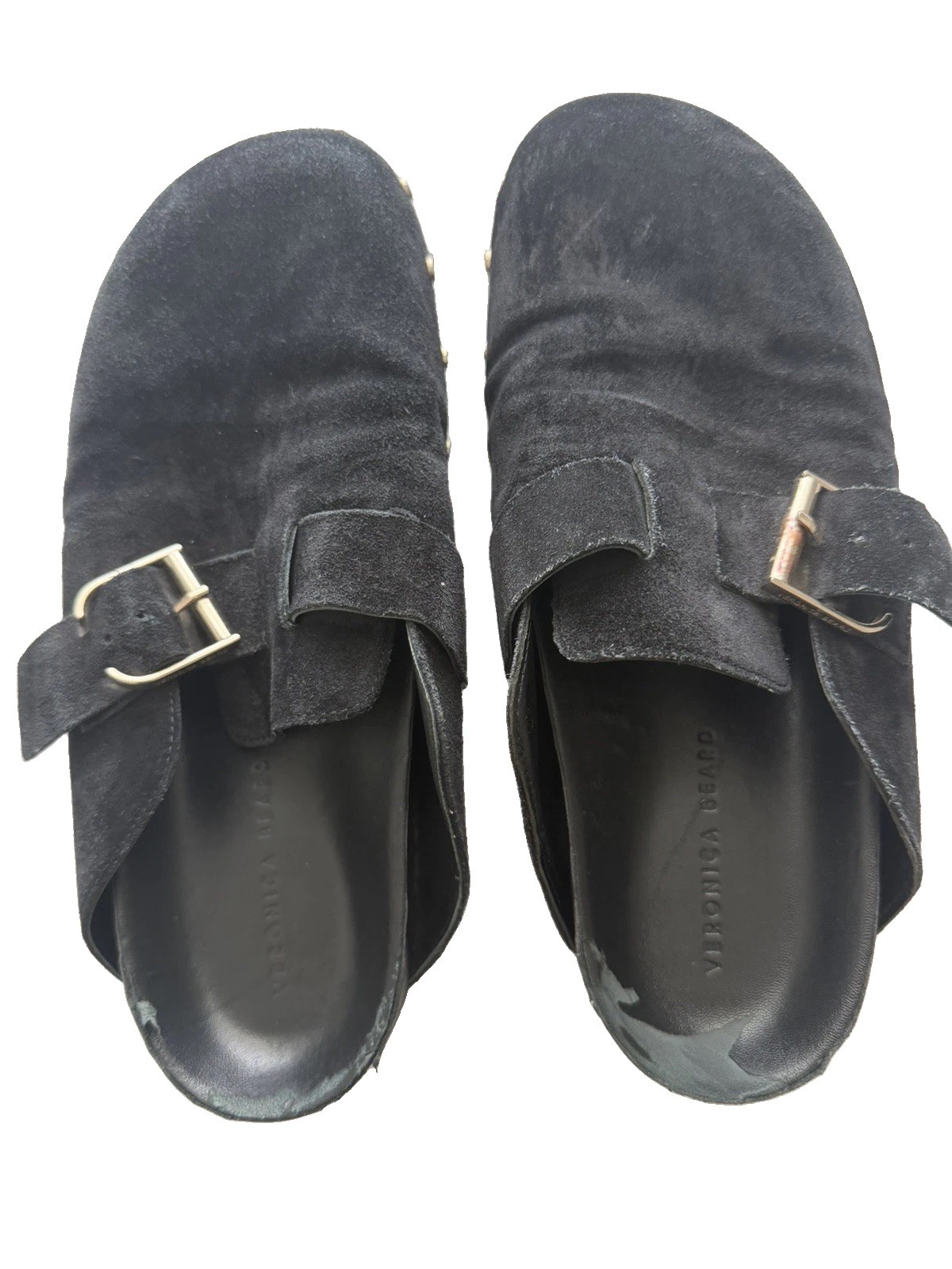 Veronica Beard Fern Clog Mule Black Suede Studded Slip On Womens 8 Boho Designer