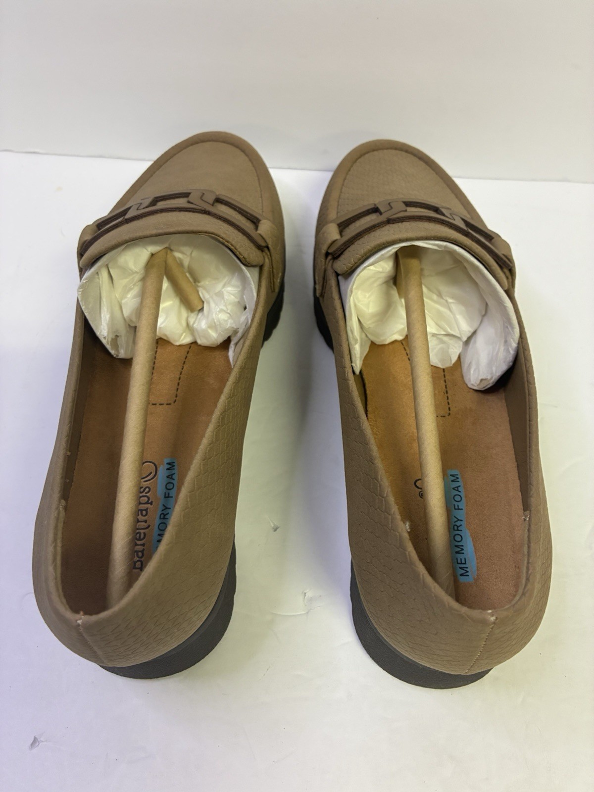 Baretraps Addison Truffle Tan Snake Loafers Womens Sz 7 M Memory Foam Chain NIB