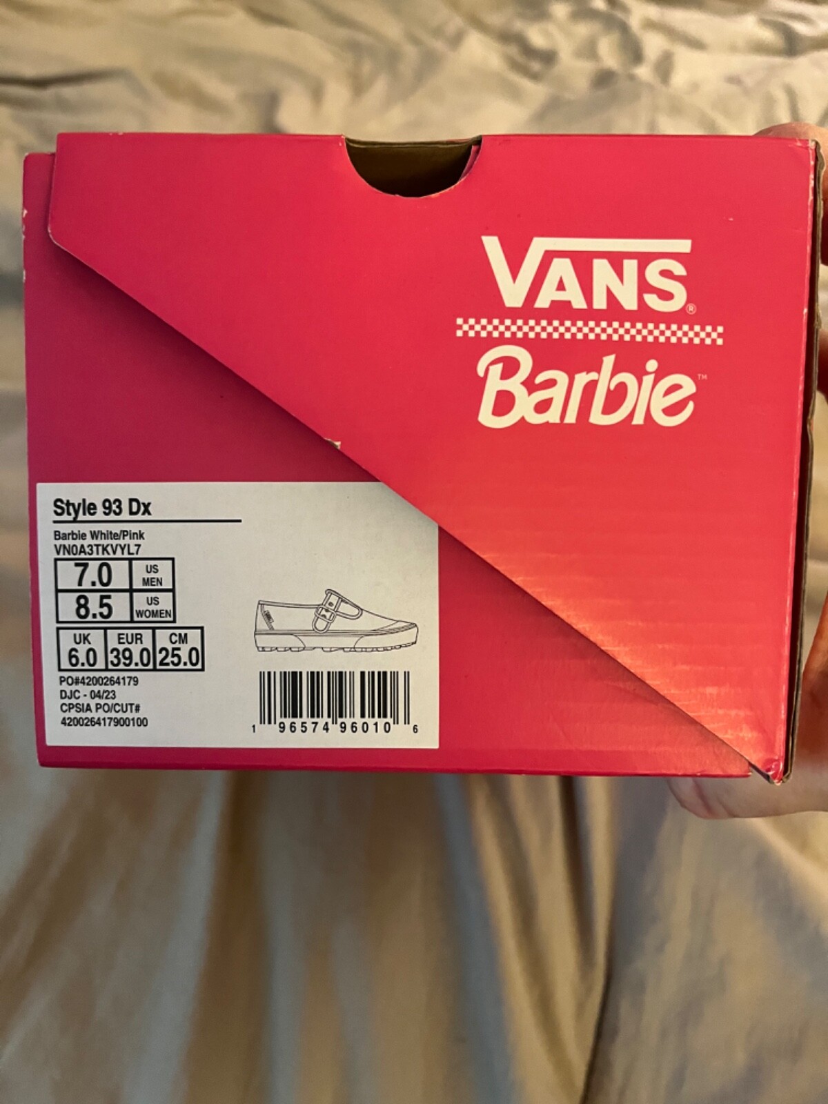 Vans x Barbie™ Style 93 DX Mary Jane Skate Shoe – White Womens 8