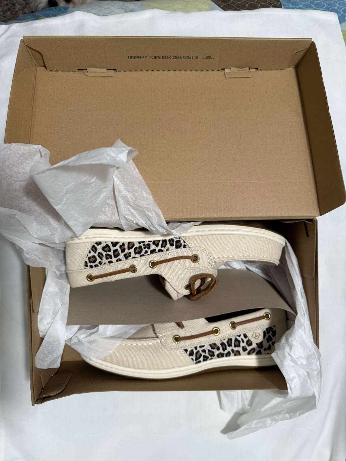 Sperry Top Sider Koifish Canvas Boat Shoes Cheetah Natural Women’s 8.5 New