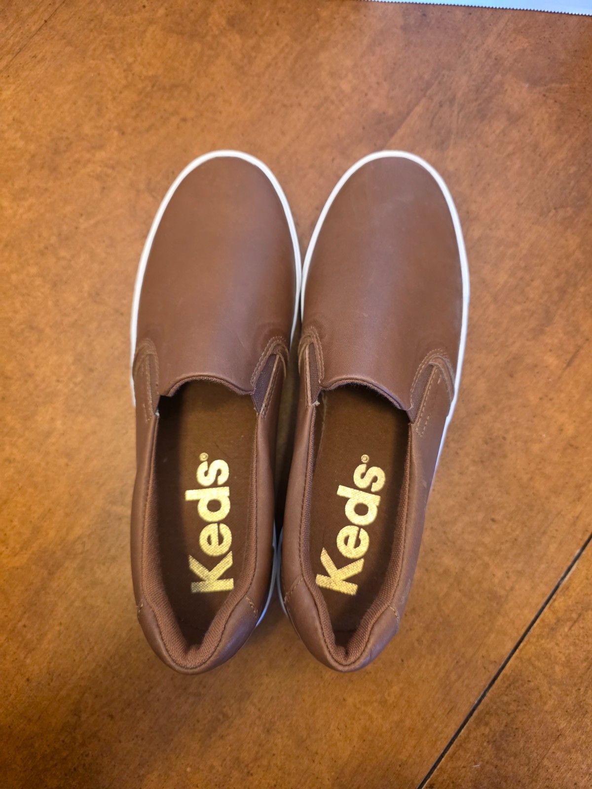 Keds Womens Pursuit Slip-on – Worn One time Size 7.5 Faux Leather in Cognac
