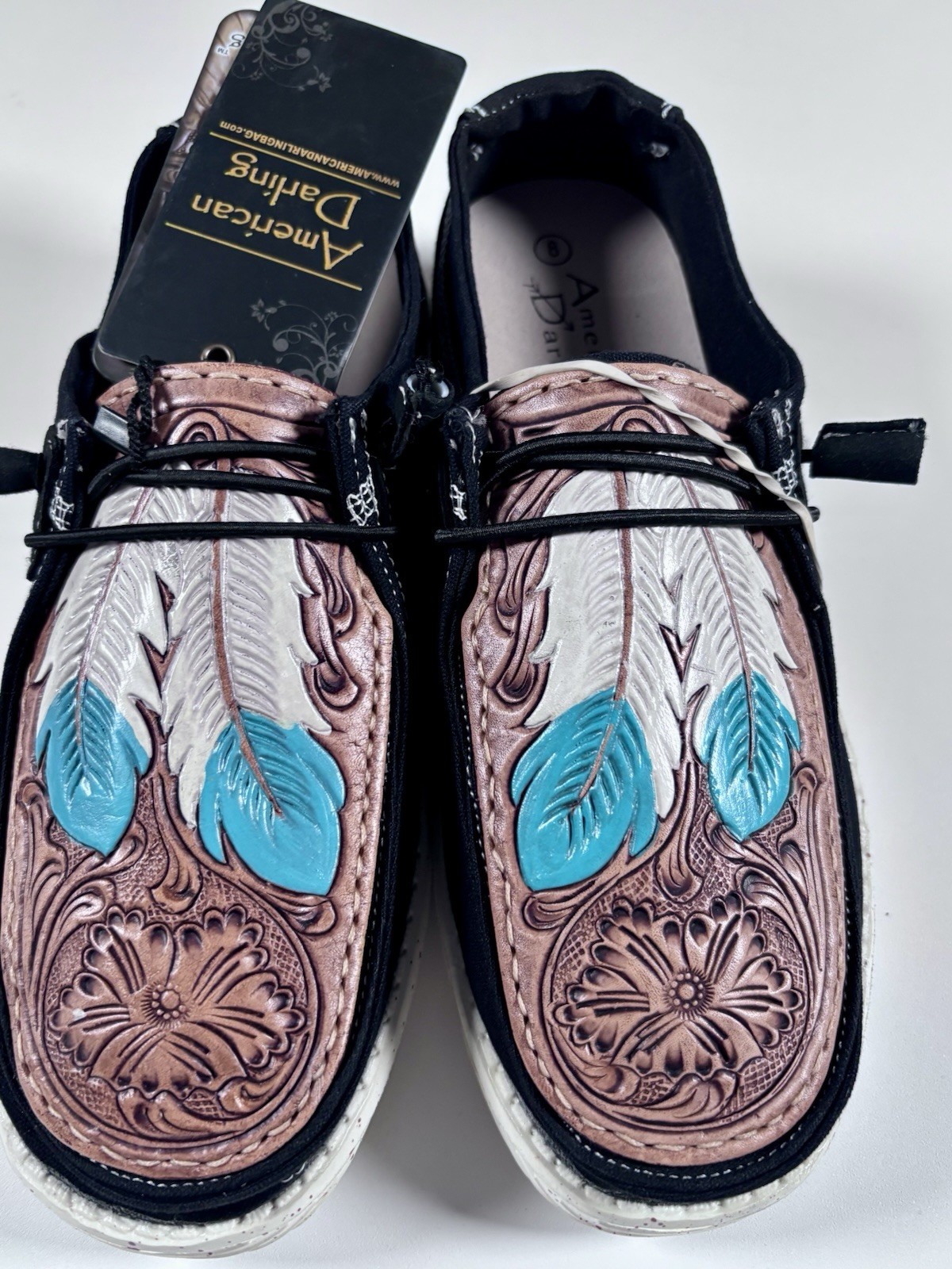 American Darling NWT Western Tooled Leather Slip On Shoes Womens 8 Turquoise